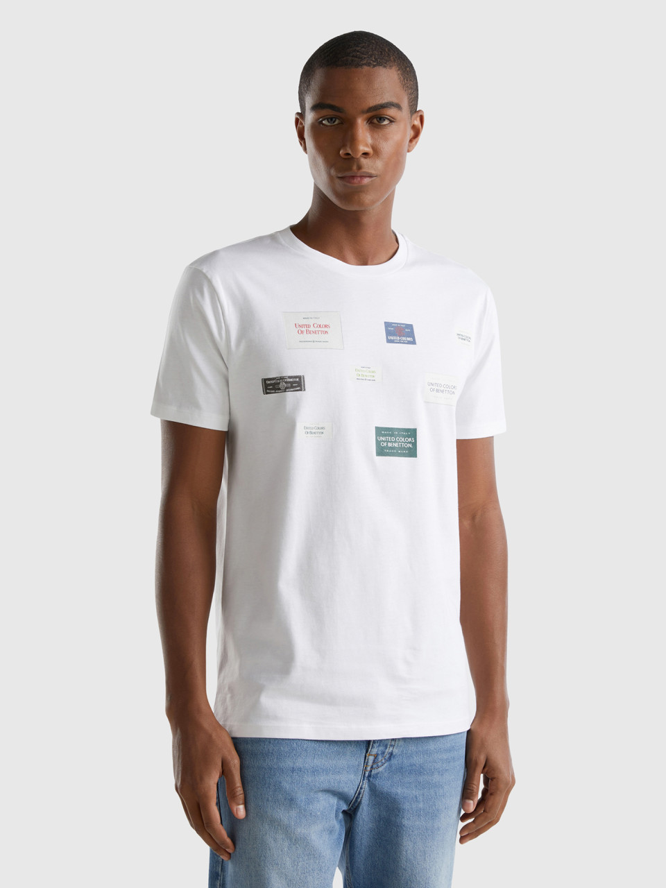 Benetton, Camiseta Regular Fit Con Estampado, Blanco, Hombre
