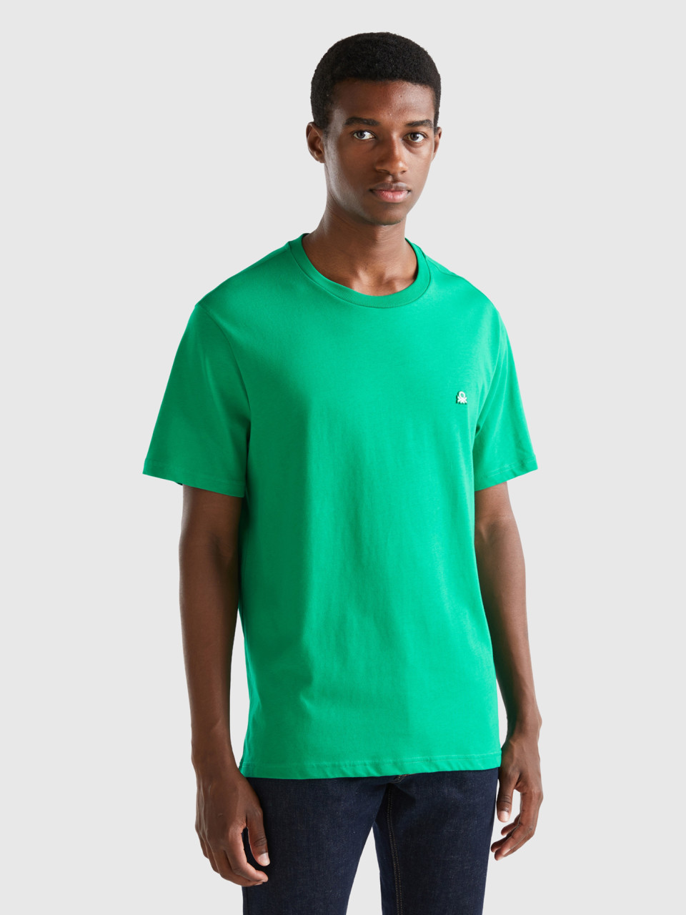 Benetton, T-shirt Basique En 100 % Coton Bio, Vert, Homme