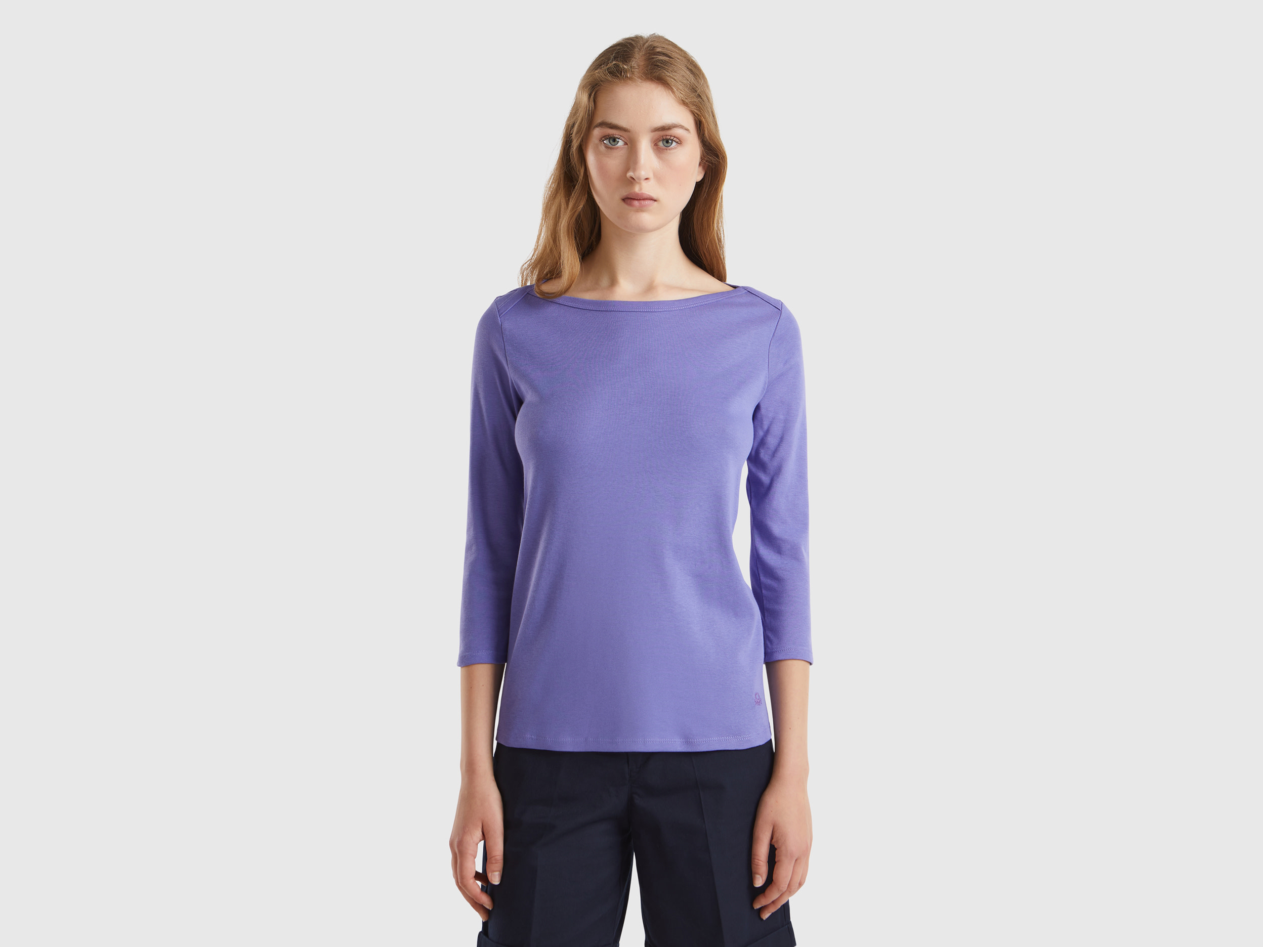 Benetton, T-shirt Con Scollo A Barchetta 100% Cotone, , Donna
