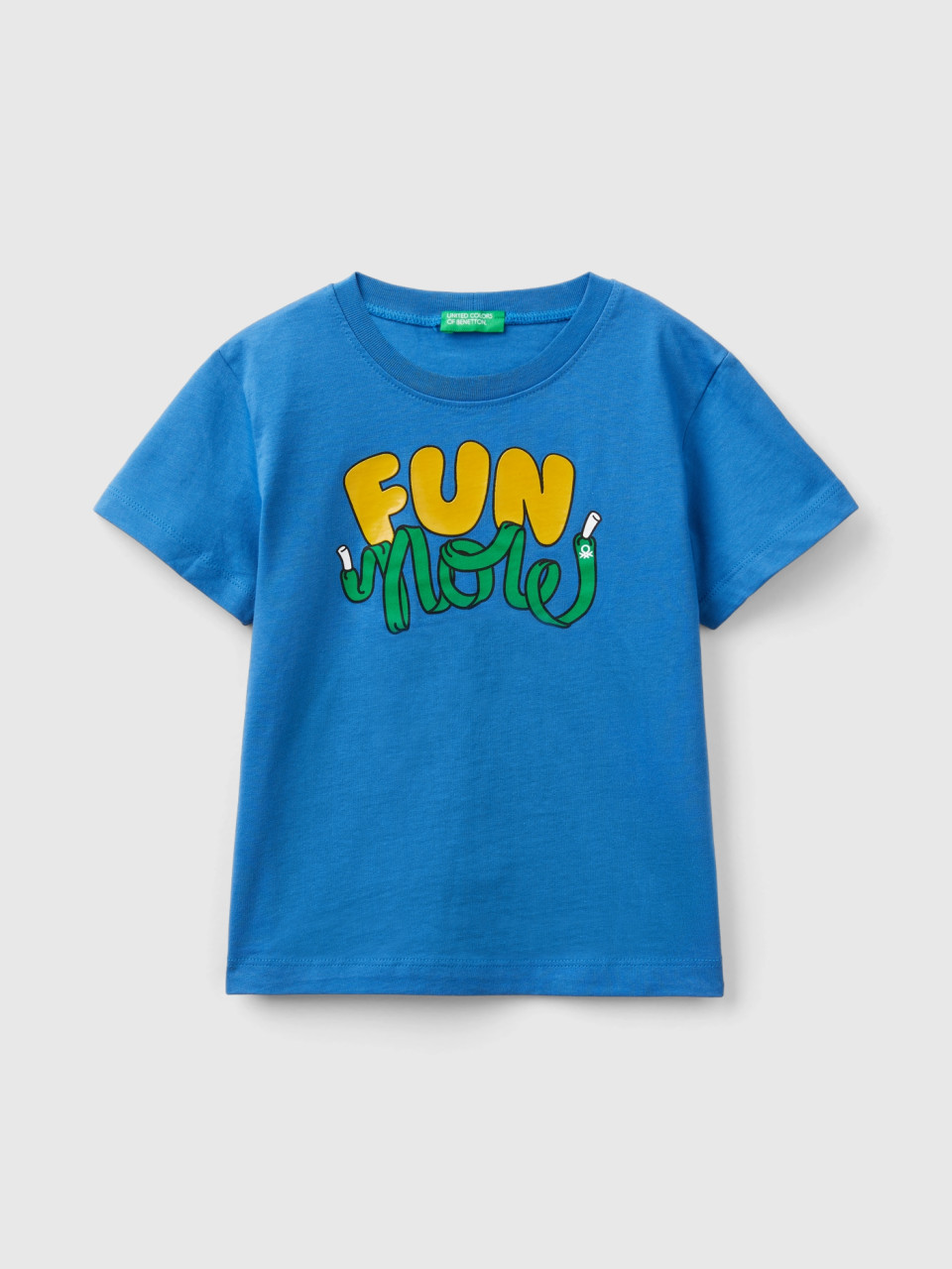 Benetton, T-shirt With Embossed Print, Blue, Kids