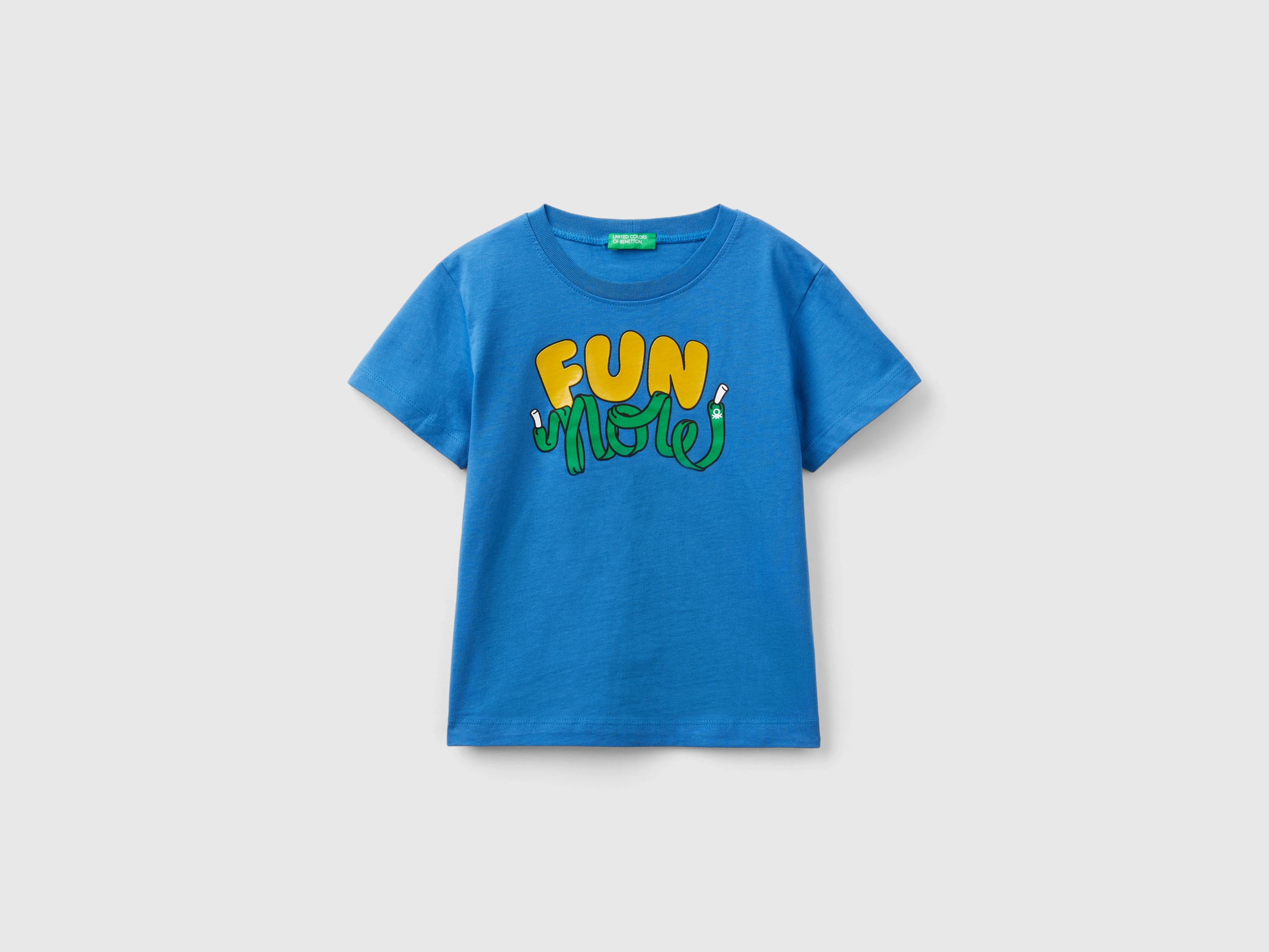 Benetton, T-shirt Con Stampa In Rilievo, Blu, Bambini