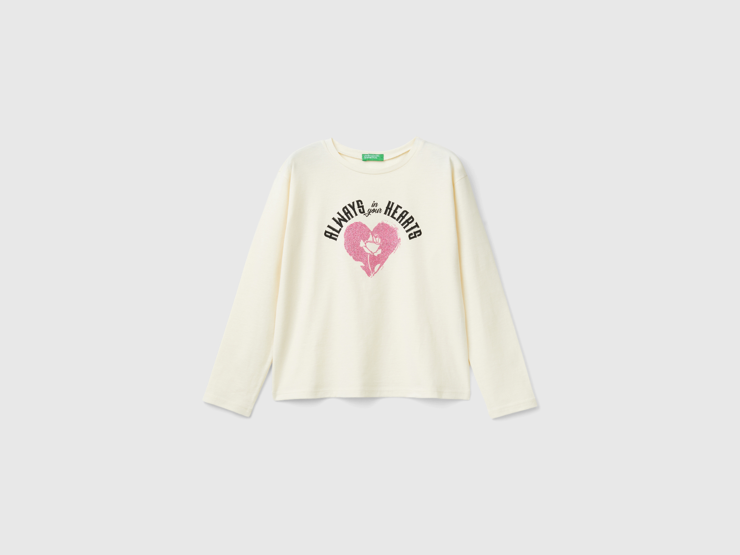 Benetton, T-shirt Mit Glitter-print, size S, Cremeweiss, female