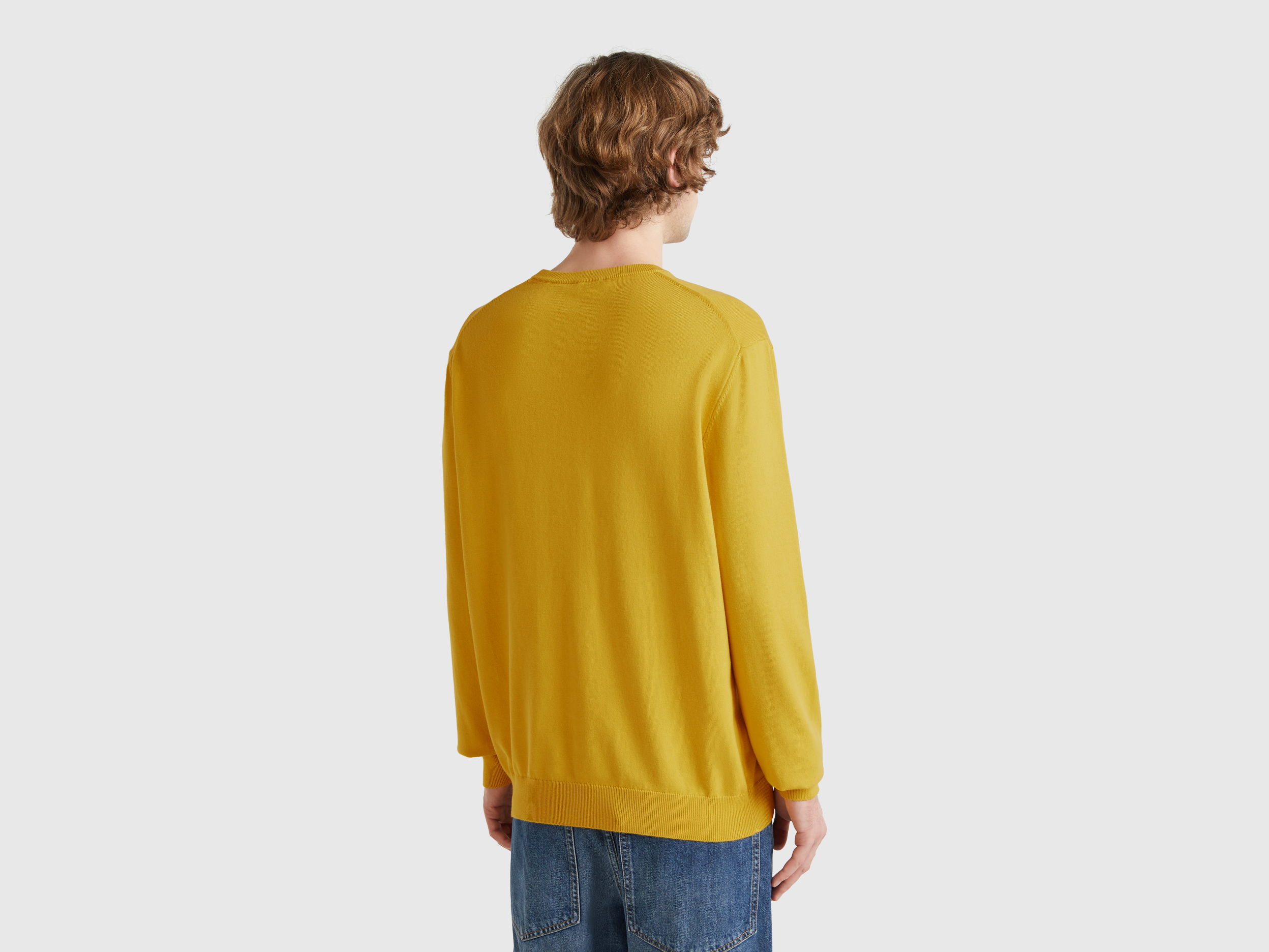 Benetton, Μπλούζα Με Λαιμόκοψη Από 100% Βαμβακερό, size XXL, Μουσταρδι, Ανδρικά φωτογραφία