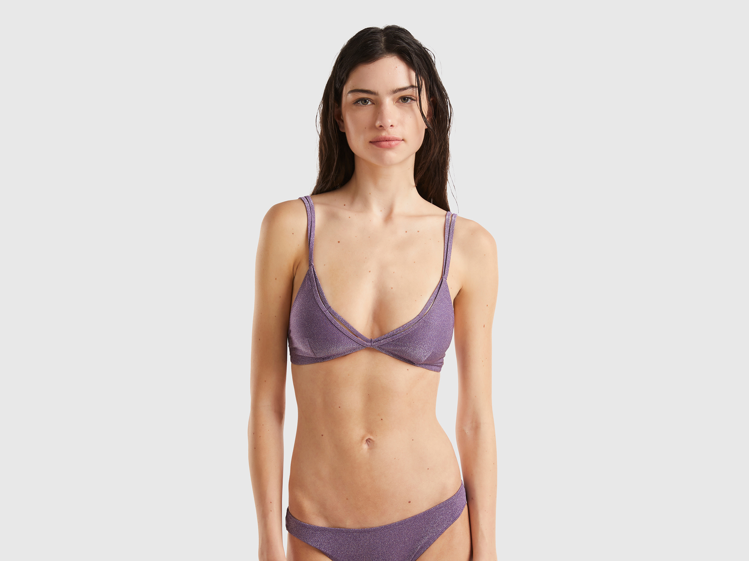 Benetton, Triangolo Mare Con Lurex, Viola, Donna