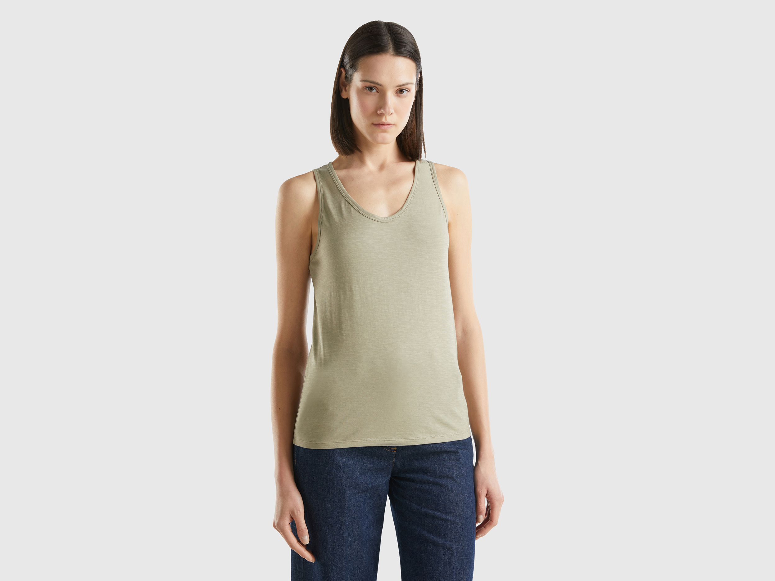 Benetton, Canotta In Cotone Leggero, Verde Chiaro, Donna