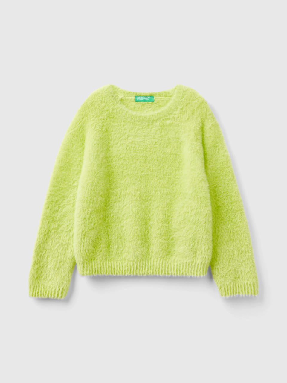 Benetton, Sweater With Faux Fur, Lime, Kids