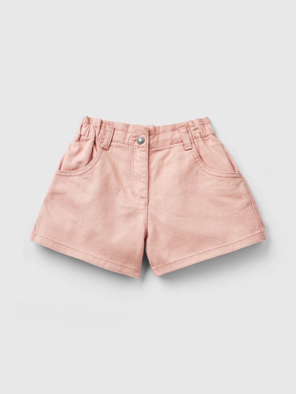 Benetton, Paperbag-shorts Aus Stretchbaumwolle, Pastellrosa, female