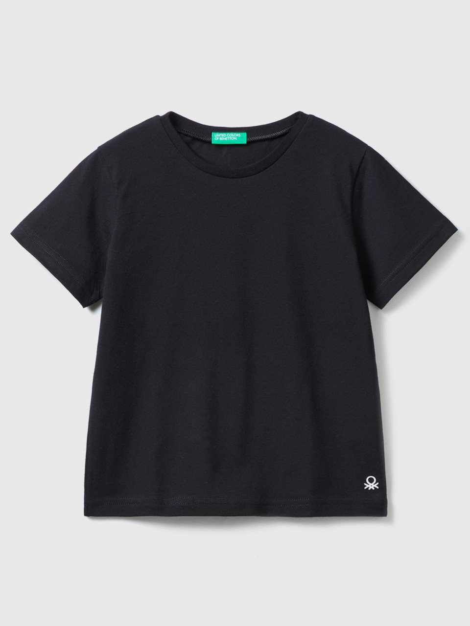 Benetton, T-shirt En Coton Bio, Noir, Enfants