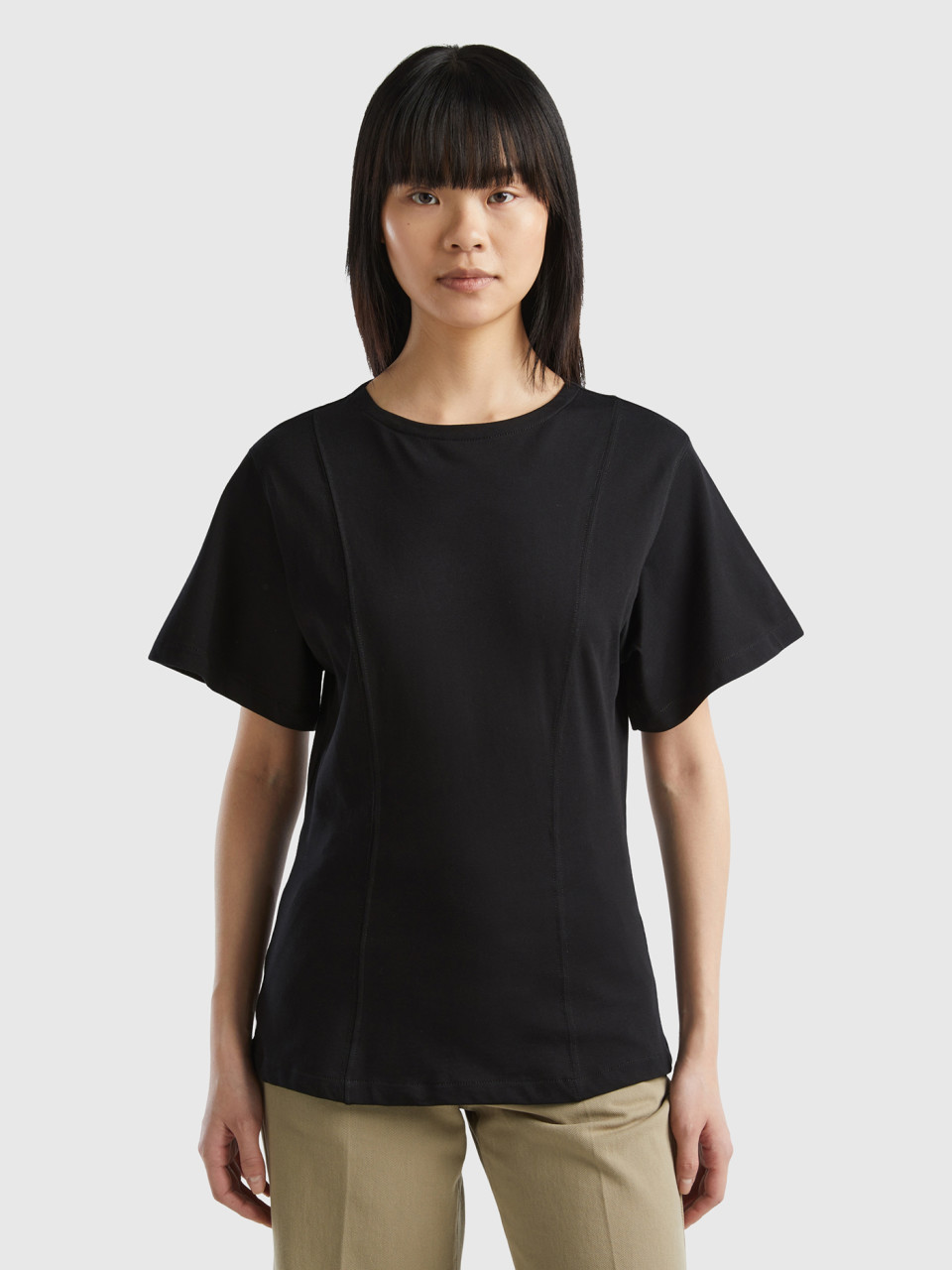 Benetton, Cálida Camiseta Entallada, Negro, Mujer