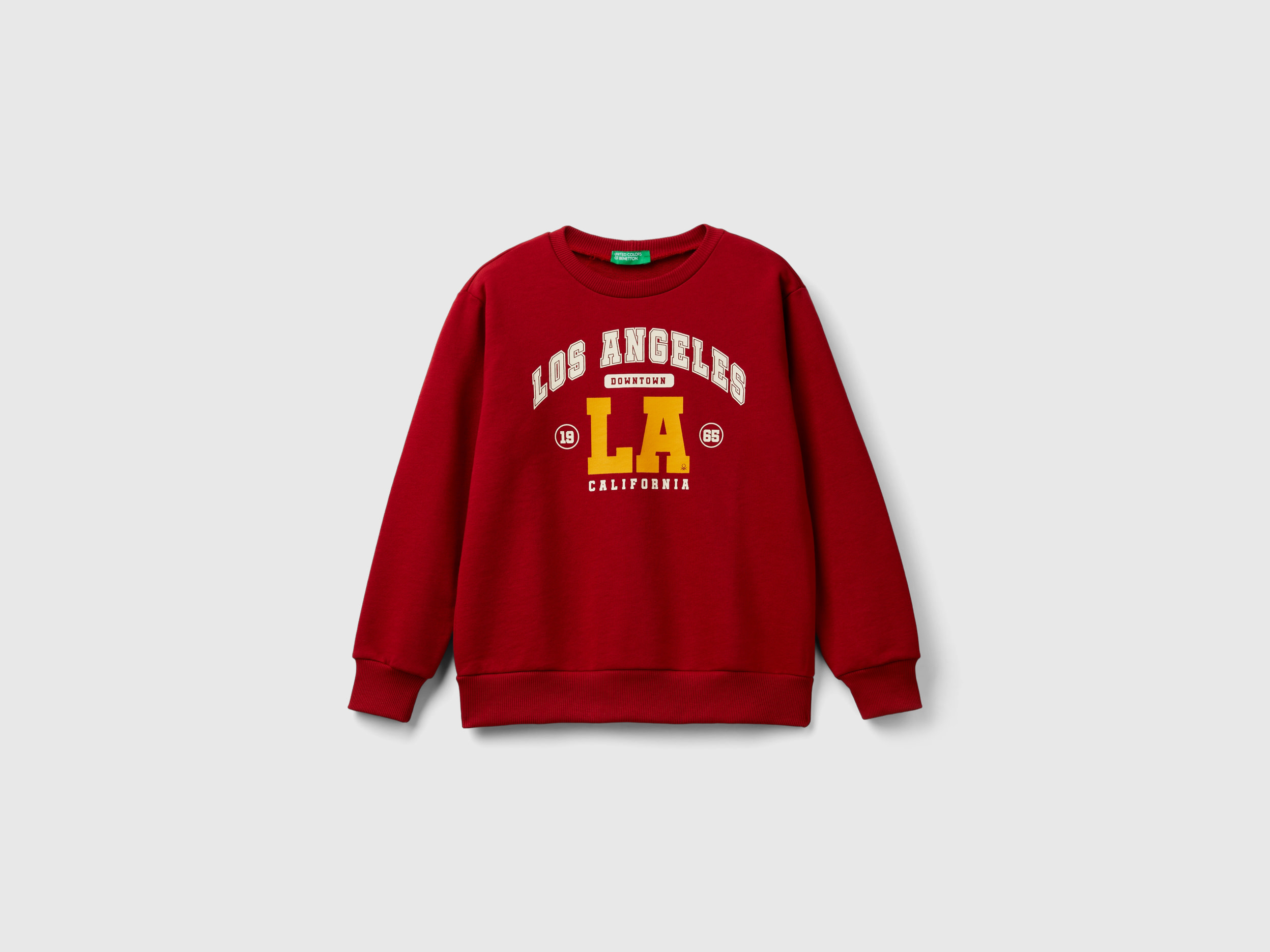 Benetton, Felpa Girocollo Con Stampa, Rosso, Bambini
