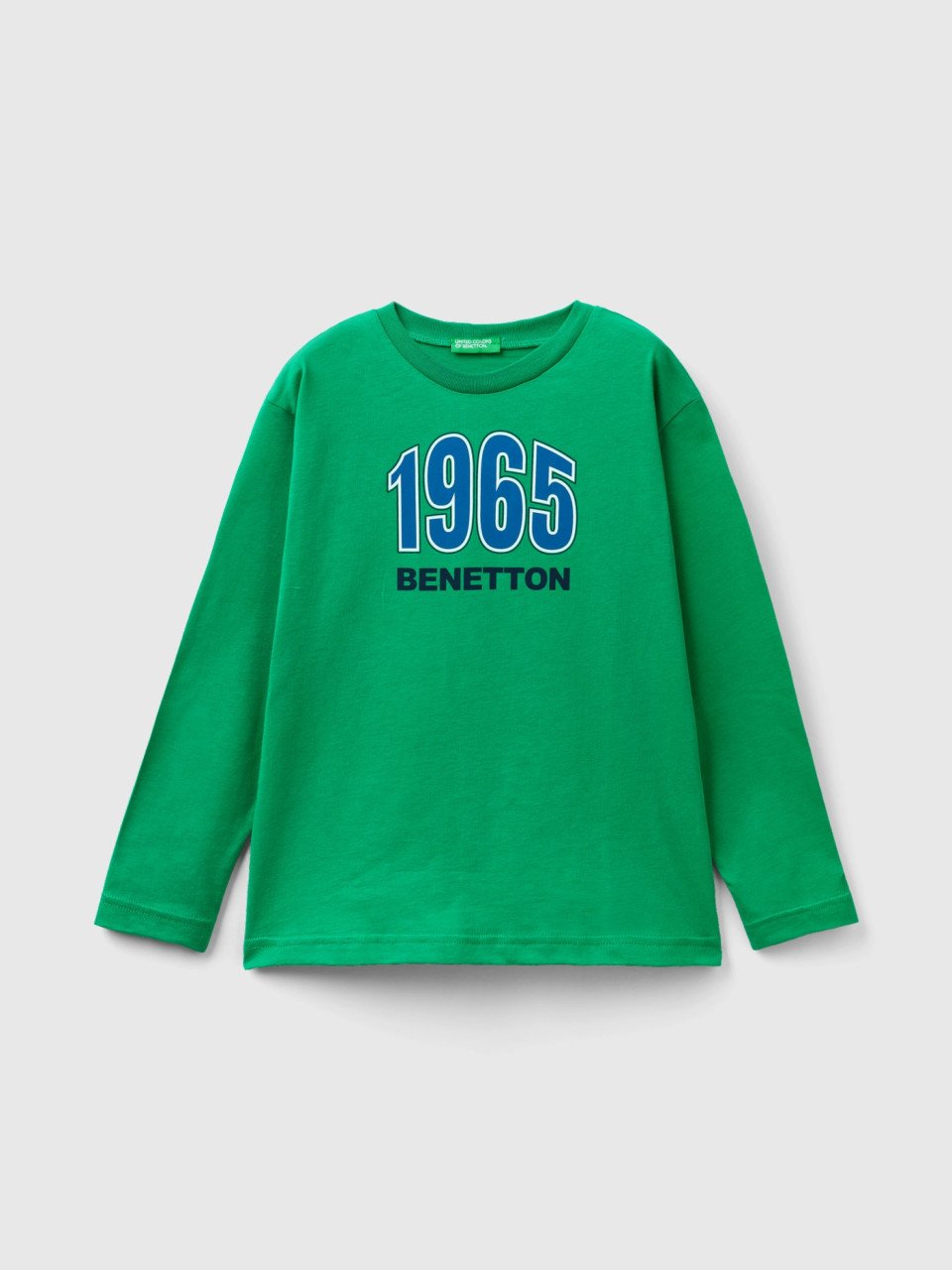 Benetton, Langärmeliges T-shirt Aus Bio-baumwolle, Grün, male