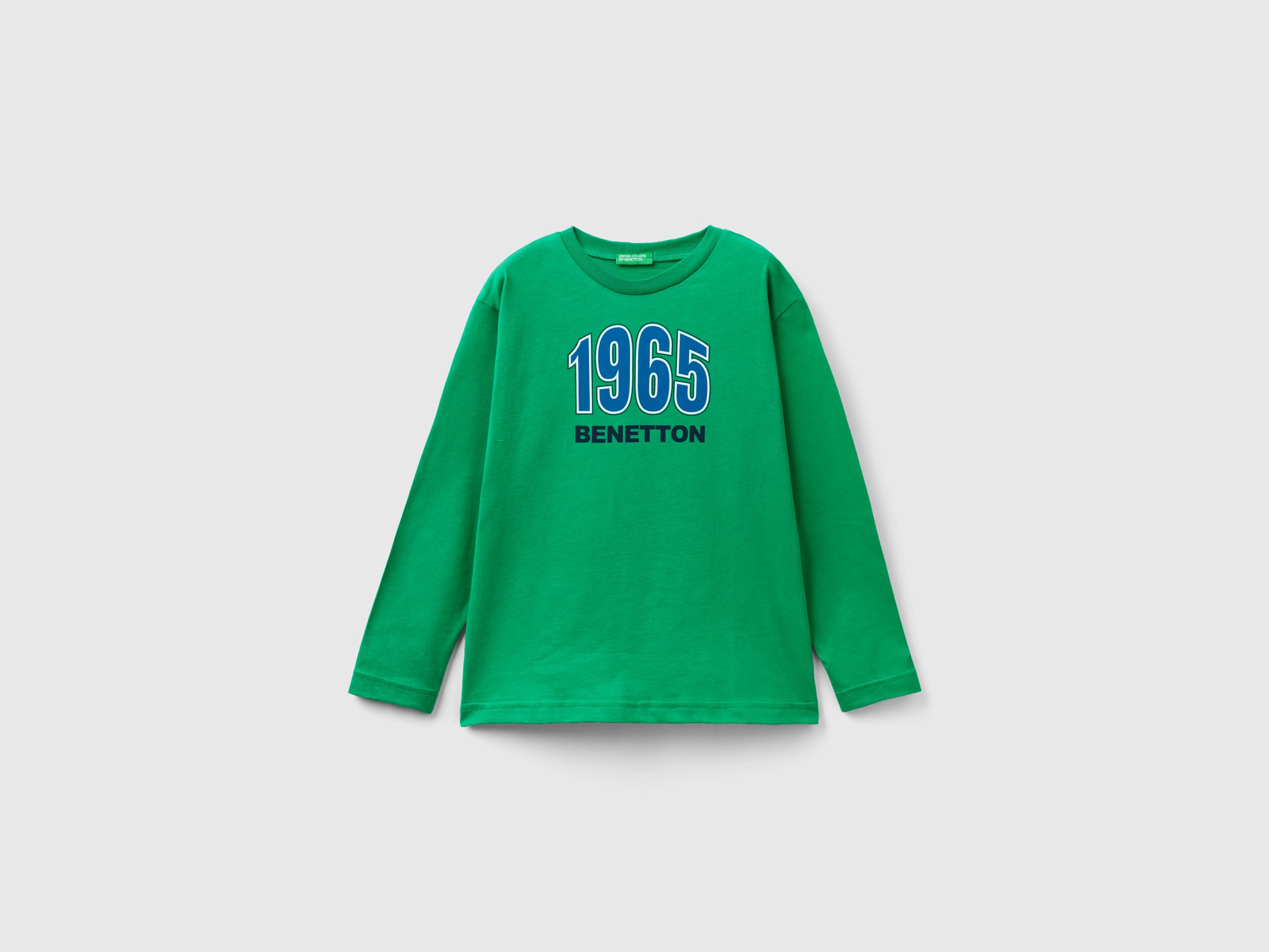 Image of Benetton, Long Sleeve Organic Cotton T-shirt, size S, Green, Kids