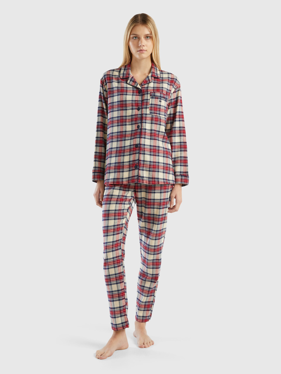 Benetton, Flannel Tartan Pyjamas, Multi-color, Women