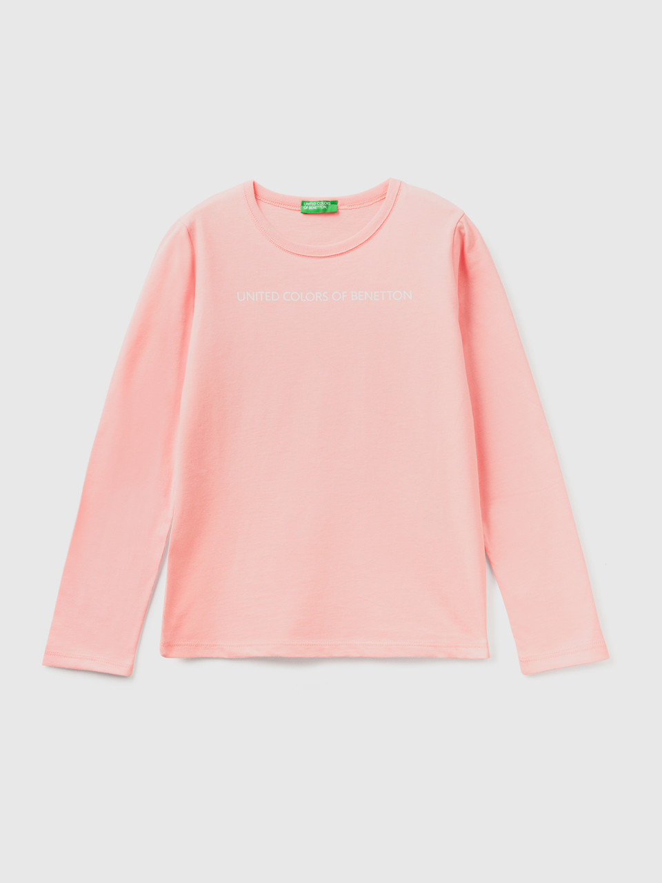 Benetton, Long Sleeve 100% Cotton T-shirt, Pink, Kids