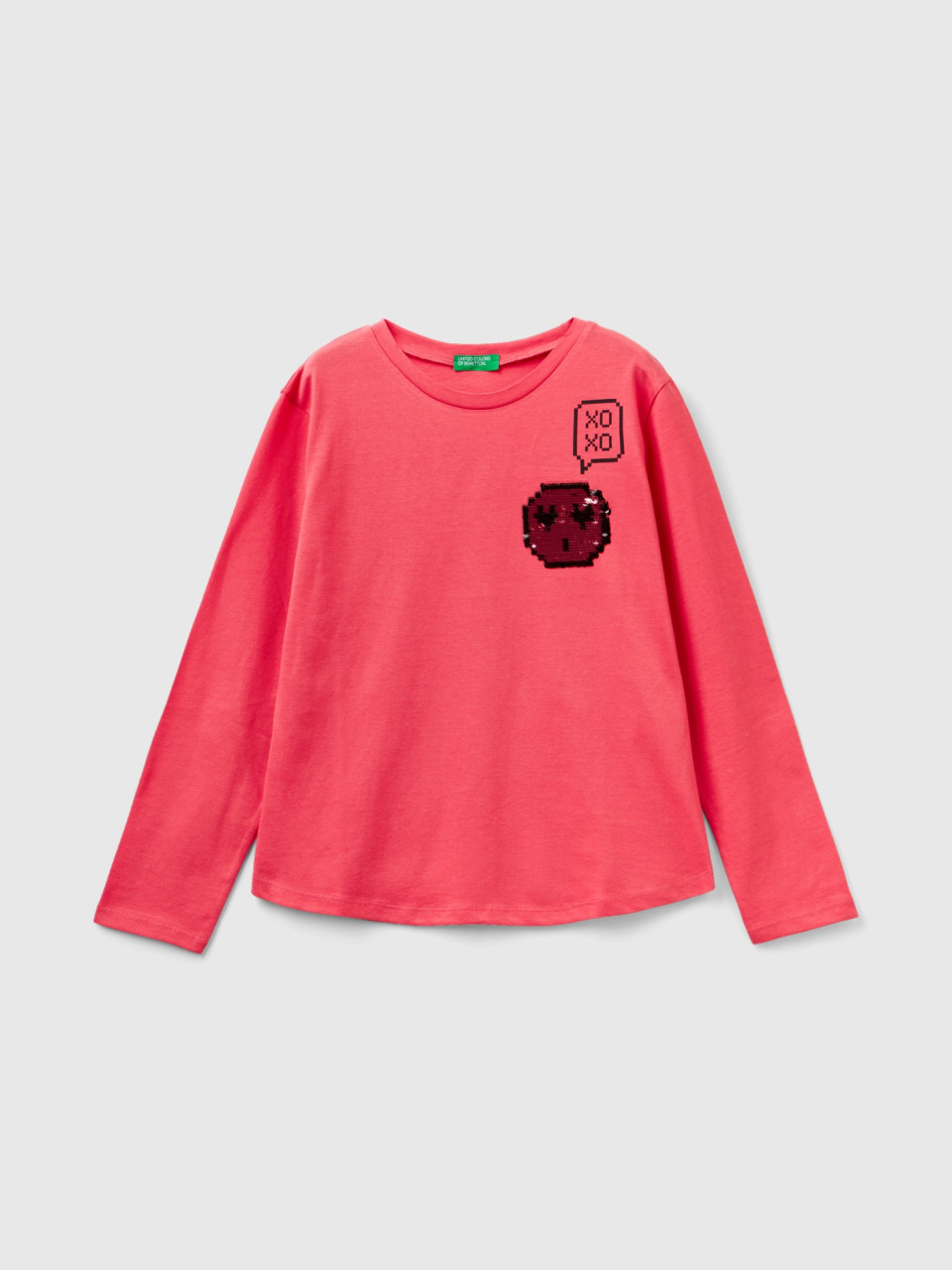 Benetton, 100% Cotton T-shirt With Sequins, Salmon, Kids