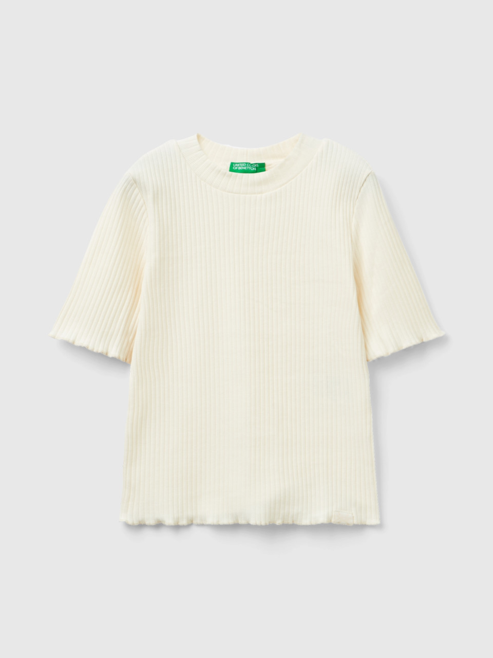 Benetton, Short Sleeve Turtleneck T-shirt, Creamy White, Kids