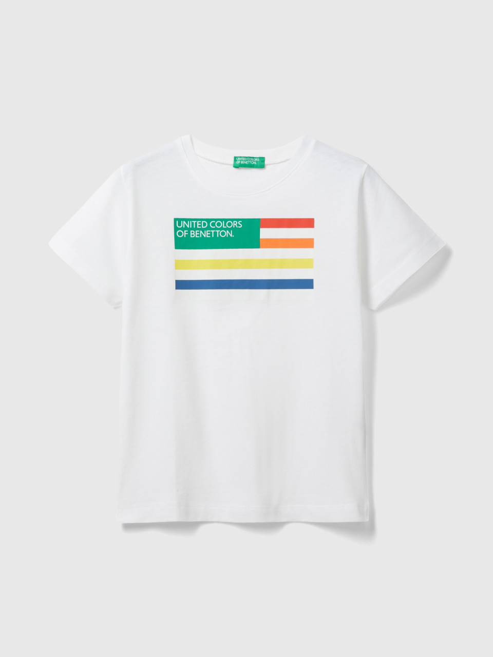 Benetton, T-shirt 100% Algodão Orgânico Com Estampa, Branco, Crianças