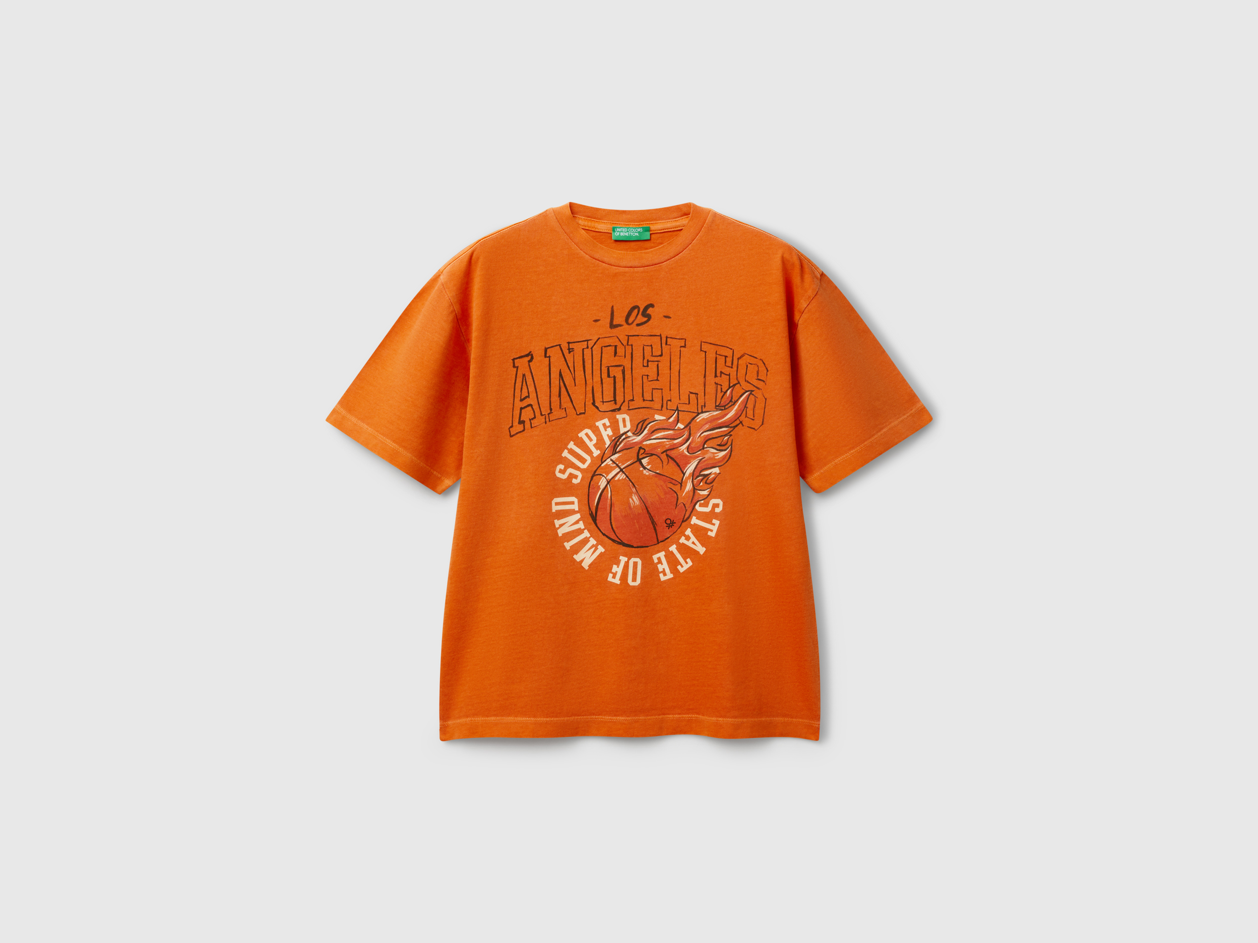 Benetton, T-shirt Mit Vorder- Und Rückseitendruck, size S, Orange, male