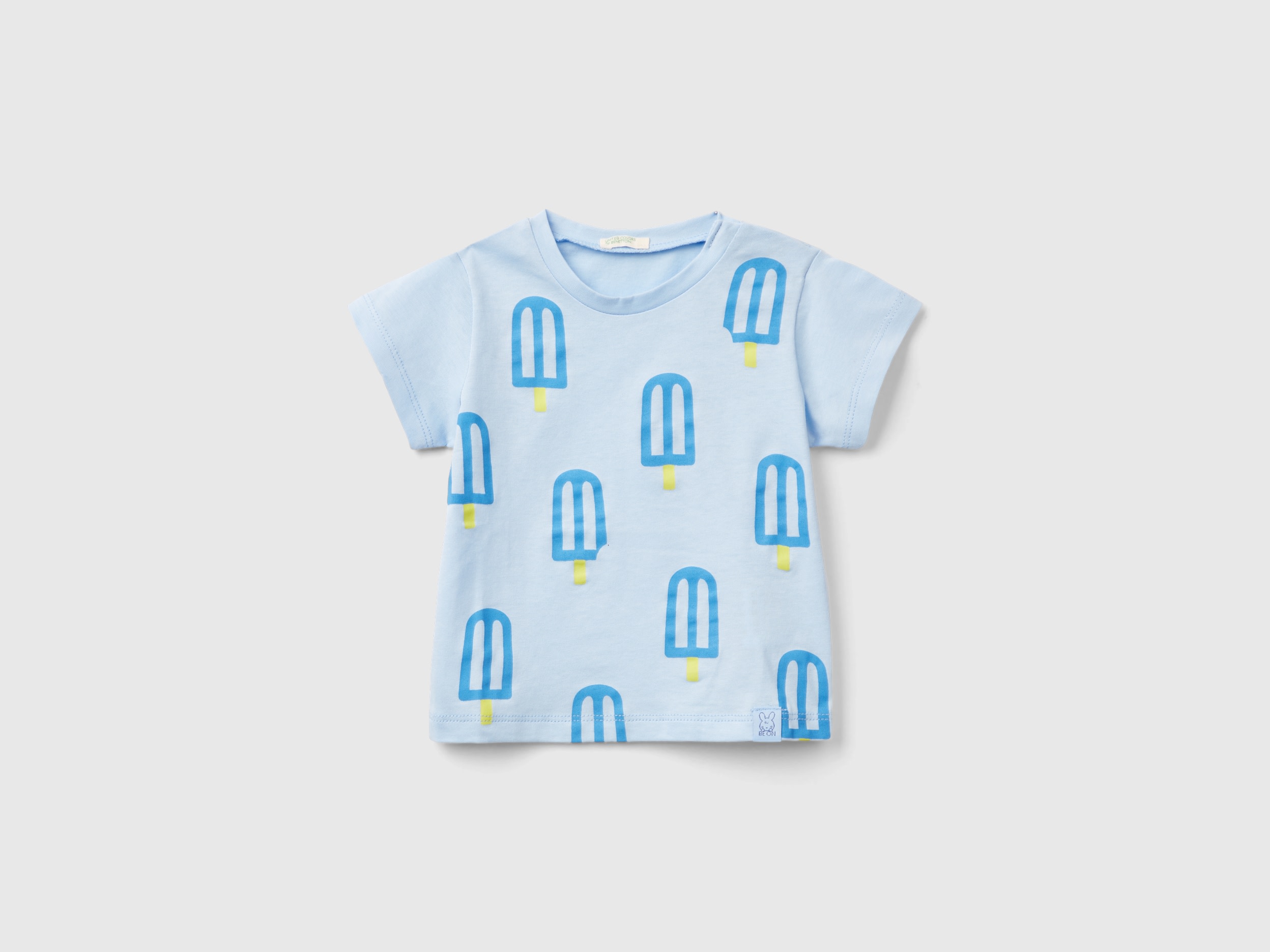 Image of Benetton, T-shirt With Ice Cream Print, size 62, Sky Blue, Kids