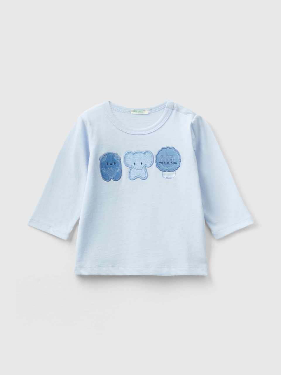 Benetton, T-shirt With Animal Print, Sky Blue, Kids