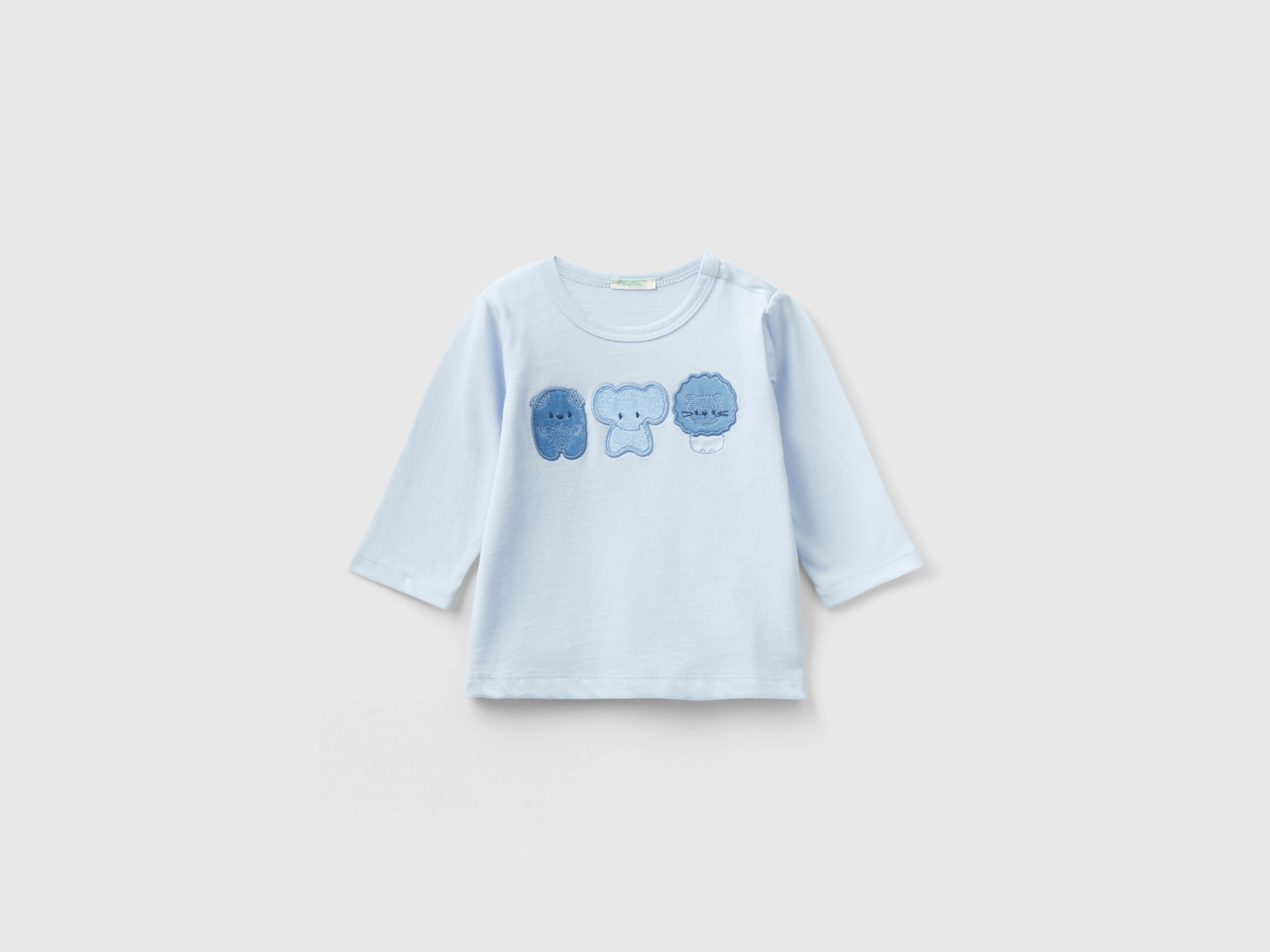 Benetton, T-shirt With Animal Print, size 1-3, Sky Blue, Kids