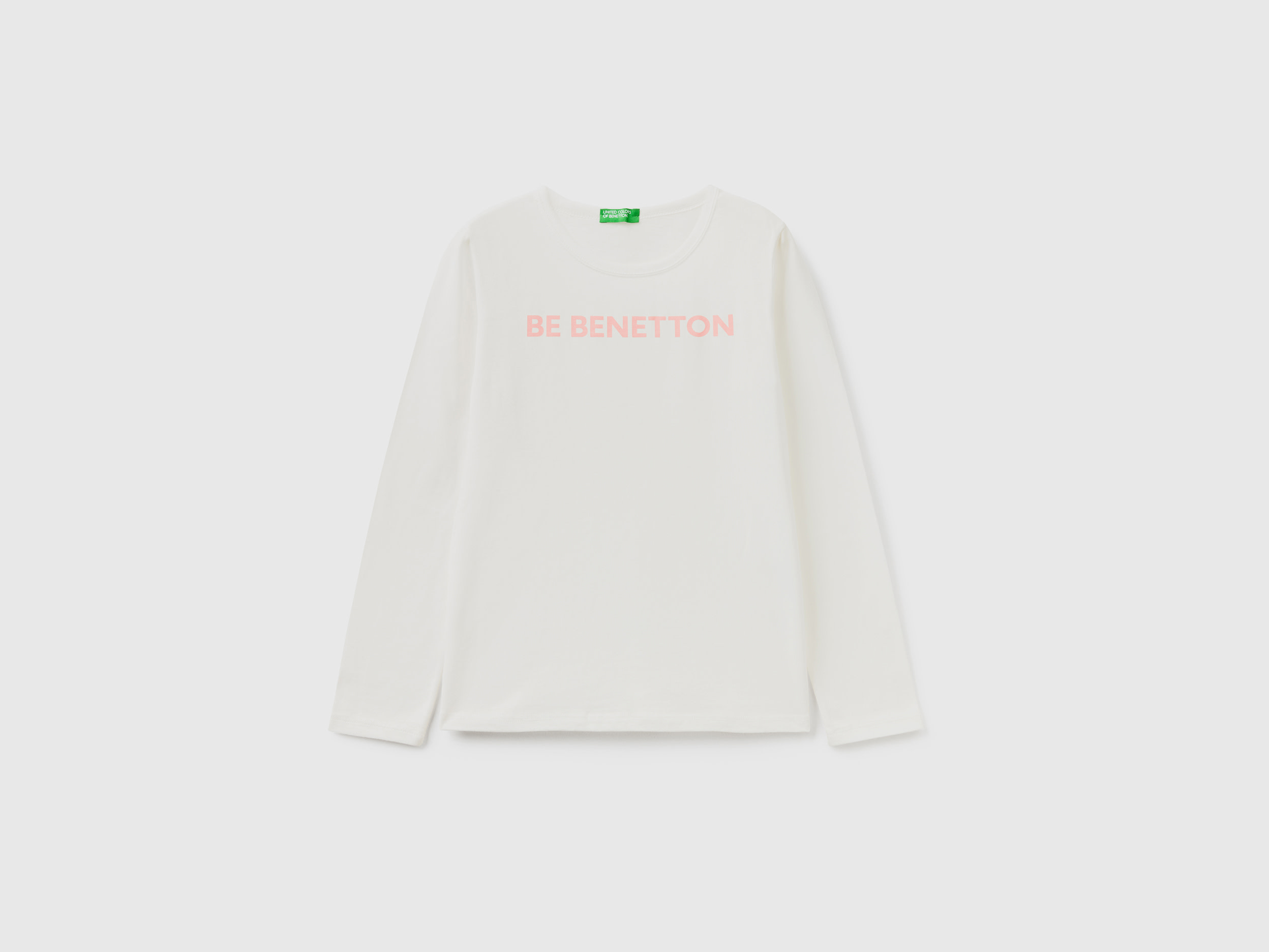 Benetton, Long Sleeve 100% Cotton T-shirt, size 2XL, Creamy White, Kids