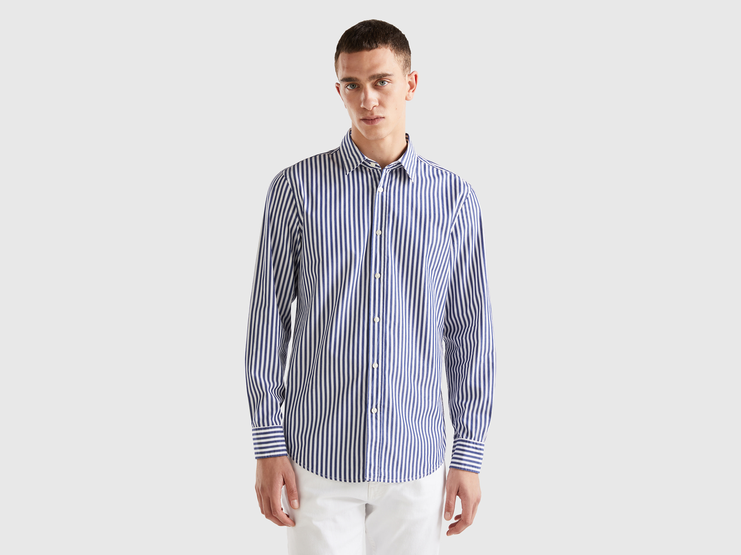 Benetton, 100% Organic Cotton Patterned Shirt, size L, Blue, Men