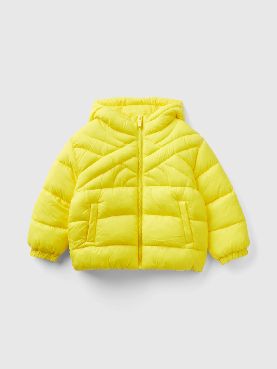 Benetton, Short Padded Jacket With Recycled Wadding, Yellow, Kids