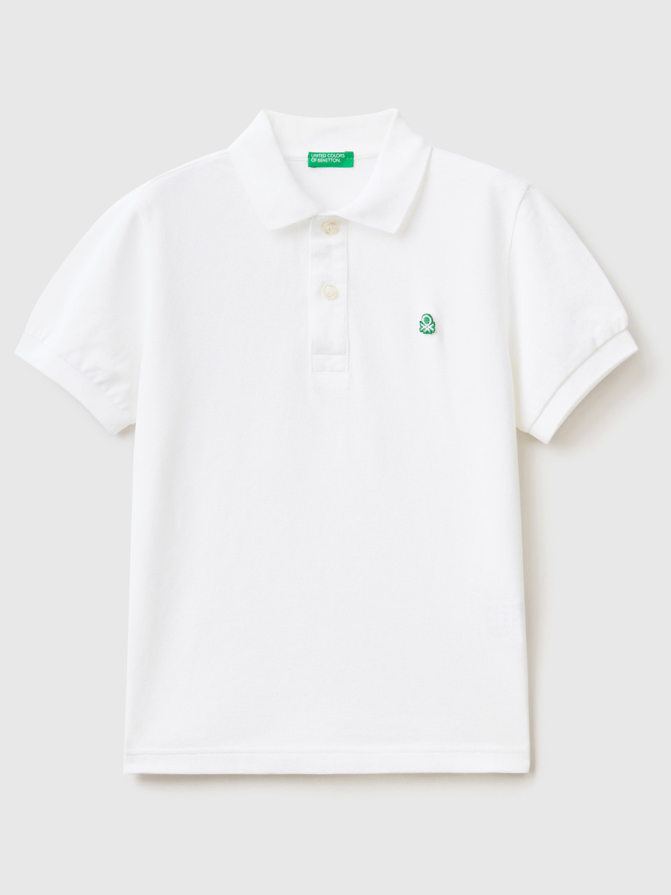 Benetton, Slim Fit Polo In 100% Organic Cotton, White, Kids