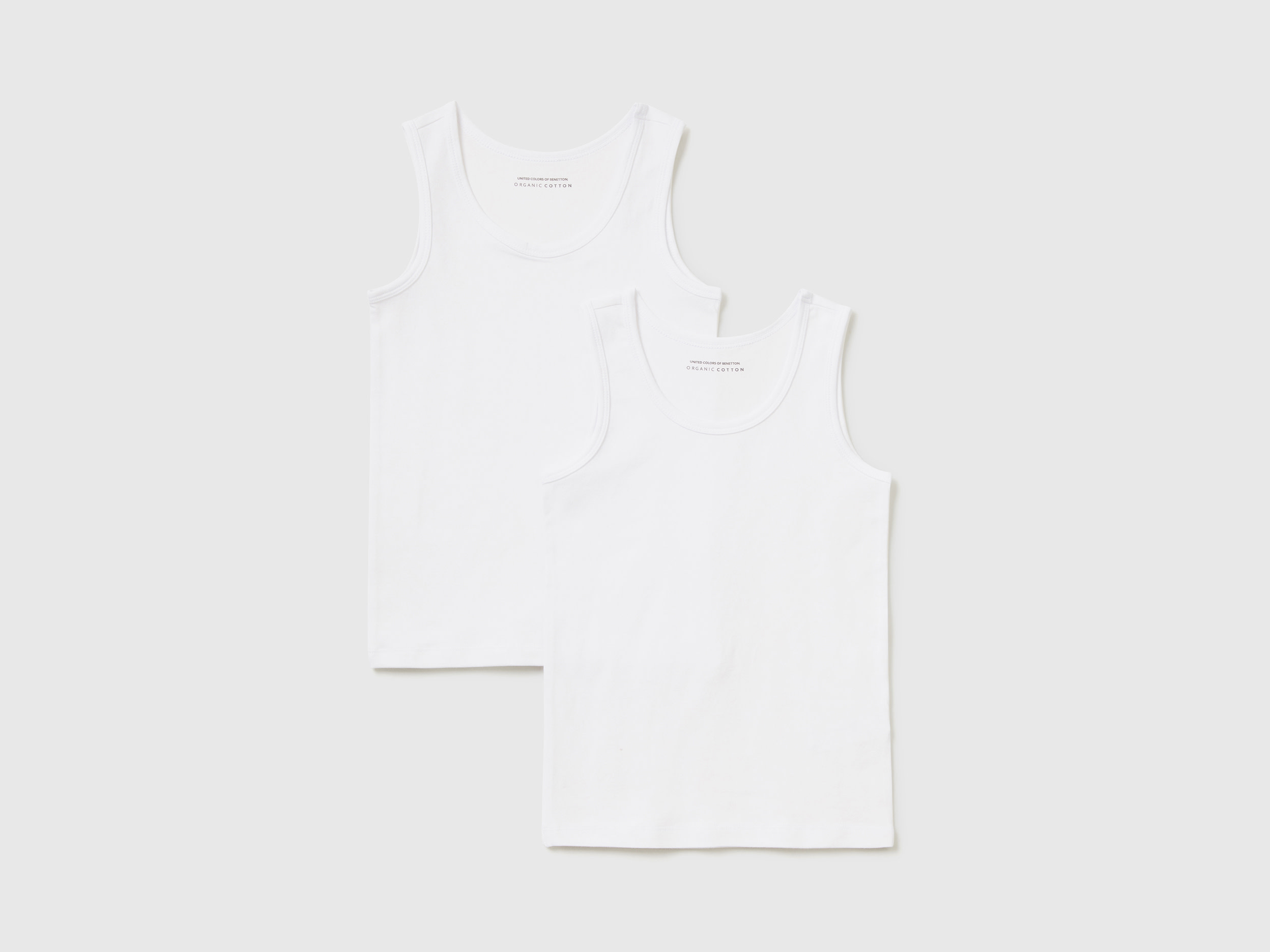 Benetton, Due Canotte In Cotone Biologico Stretch, Bianco, Bambini Benetton, Due Canotte In Cotone Biologico Stretch, Bianco, Bambini