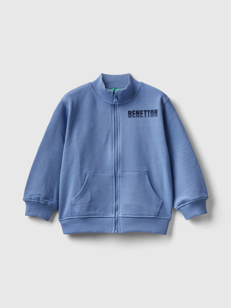 Benetton, Sweatshirt Aus Bio-baumwolle Mit Reißverschluss, Azurblau, male