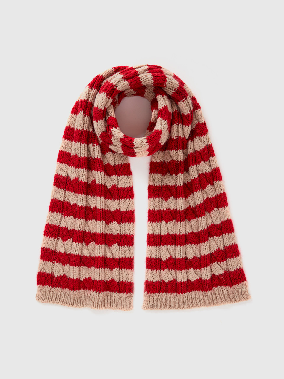 Benetton, Striped Scarf In Alpaca And Wool Blend, Red, Men