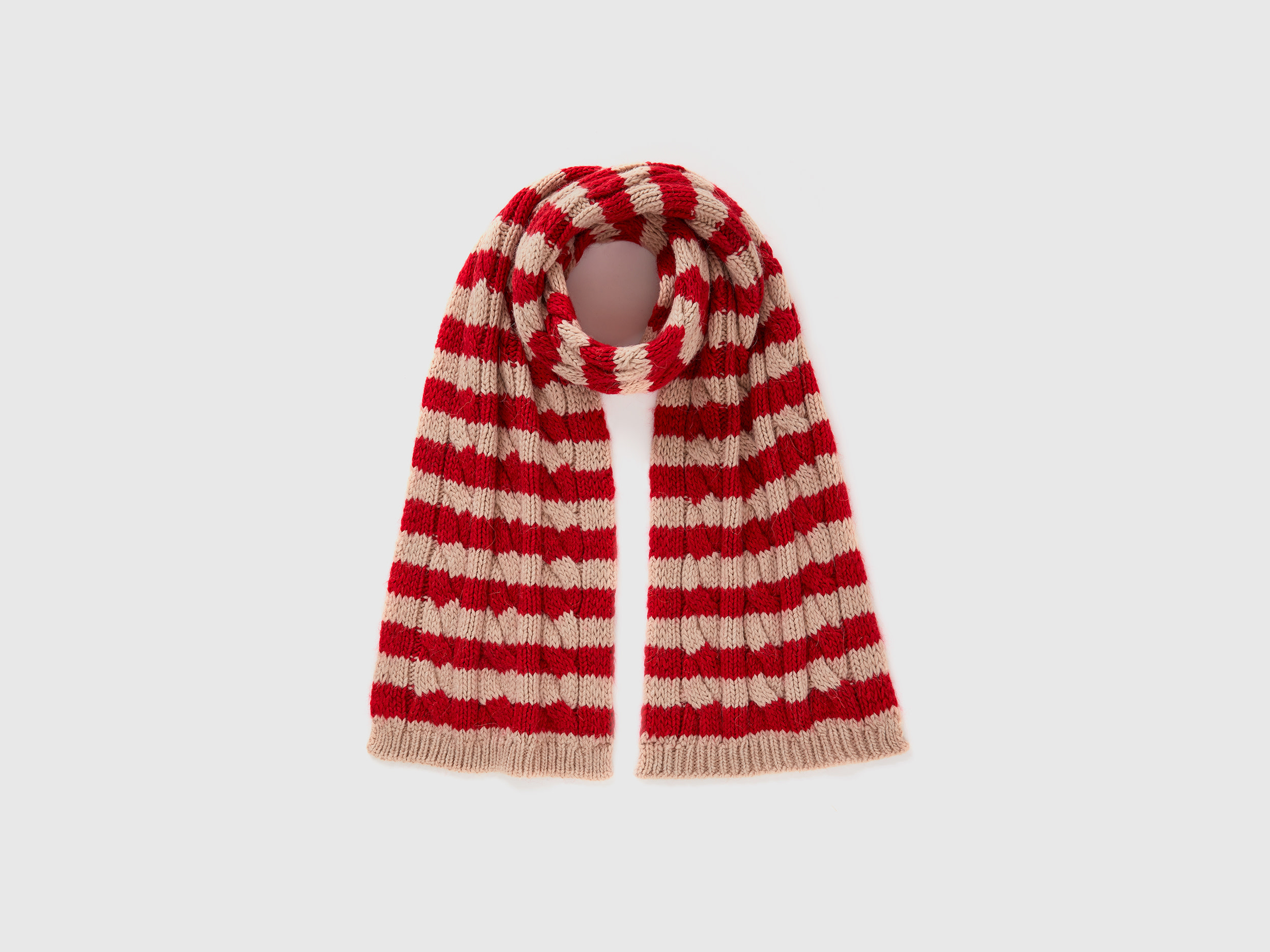 Benetton, Striped Scarf In Alpaca And Wool Blend, size OS, Red, Men