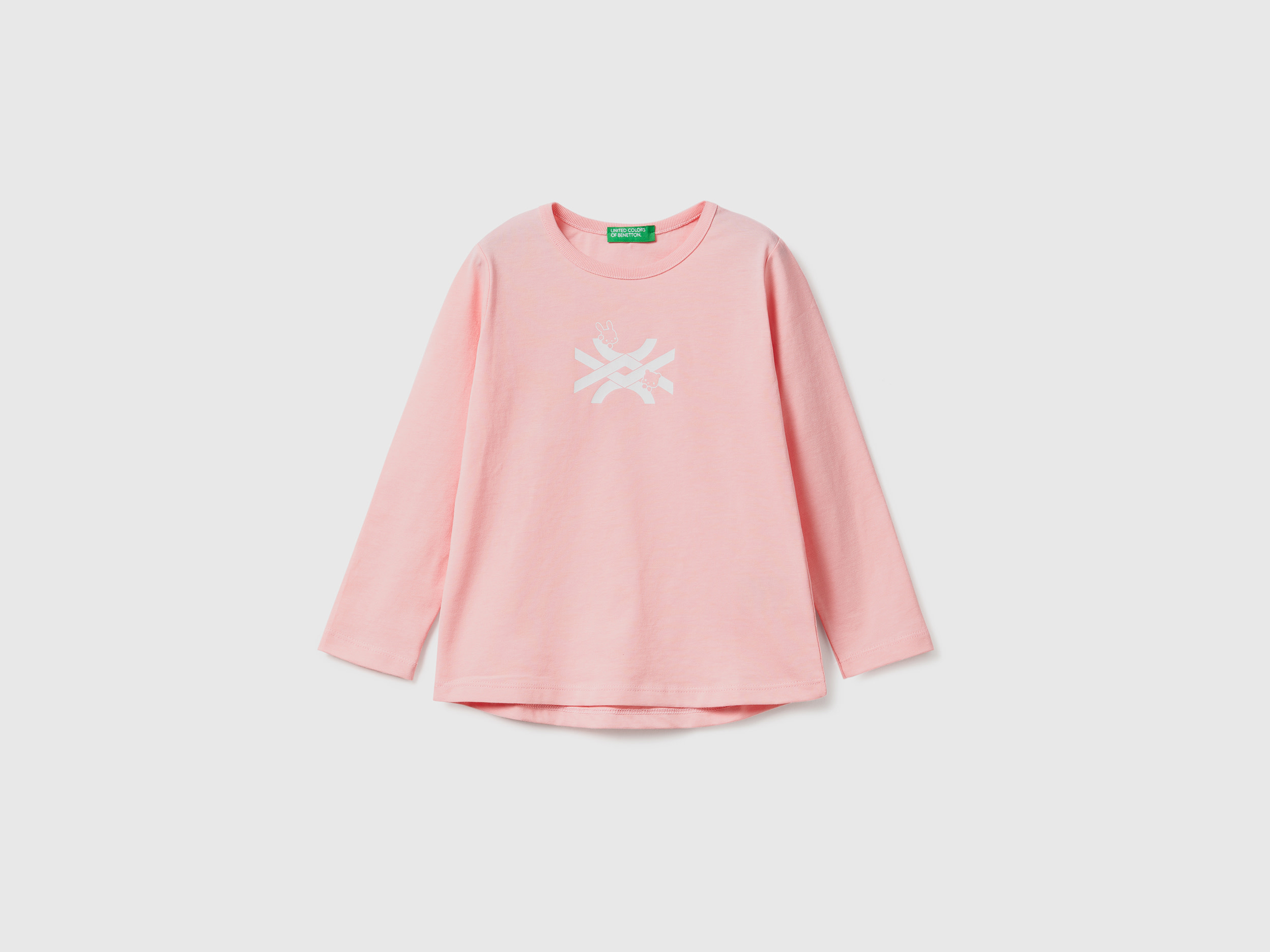 Benetton, 100% Cotton T-shirt With Logo, size 3-4, Pink, Kids
