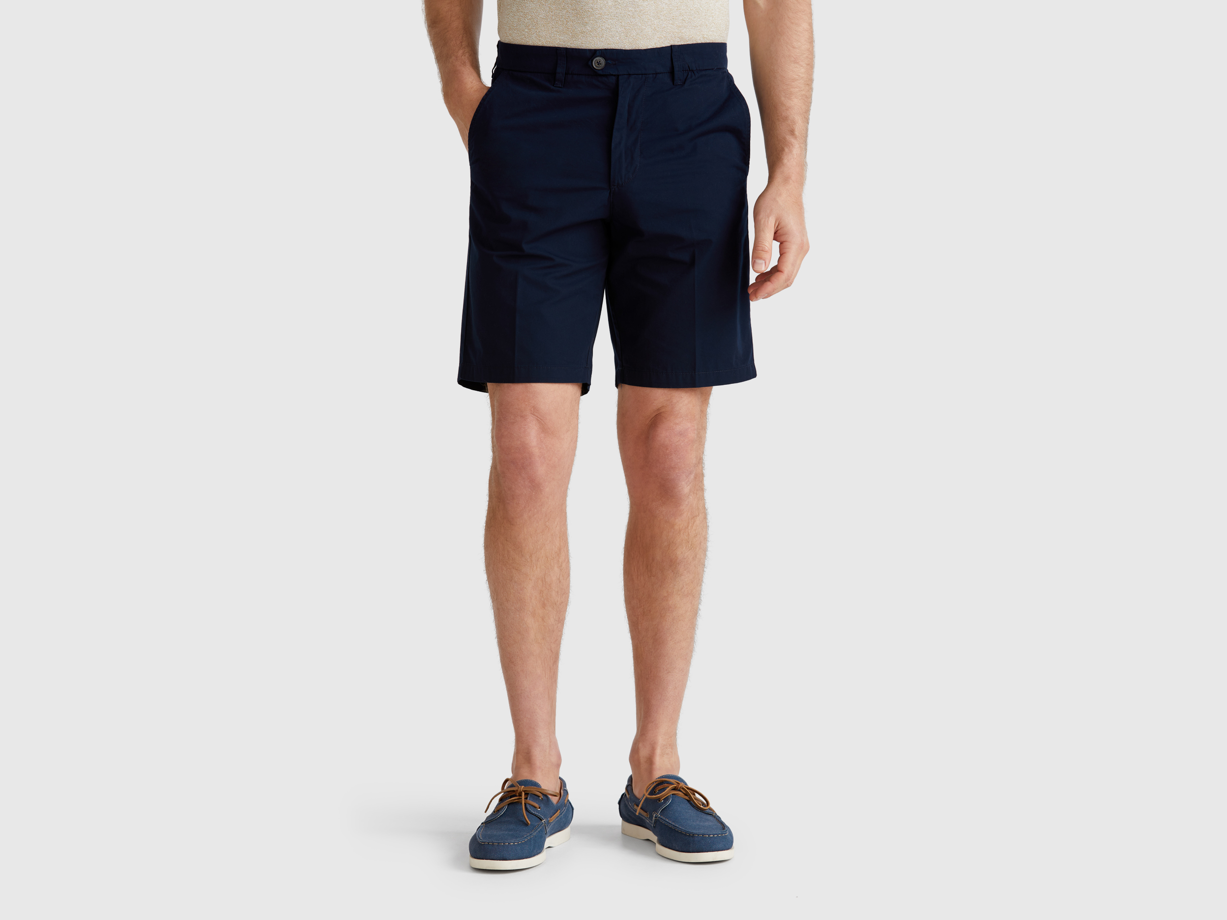 Benetton, Chino Bermuda Shorts In Canvas, size 32, Dark Blue, Men