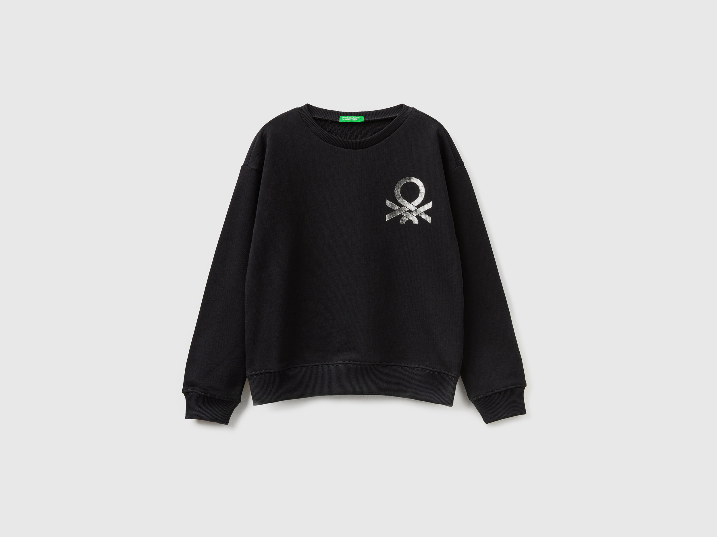 Benetton, 100% Cotton Sweatshirt With Logo, size XL, Black, Kids