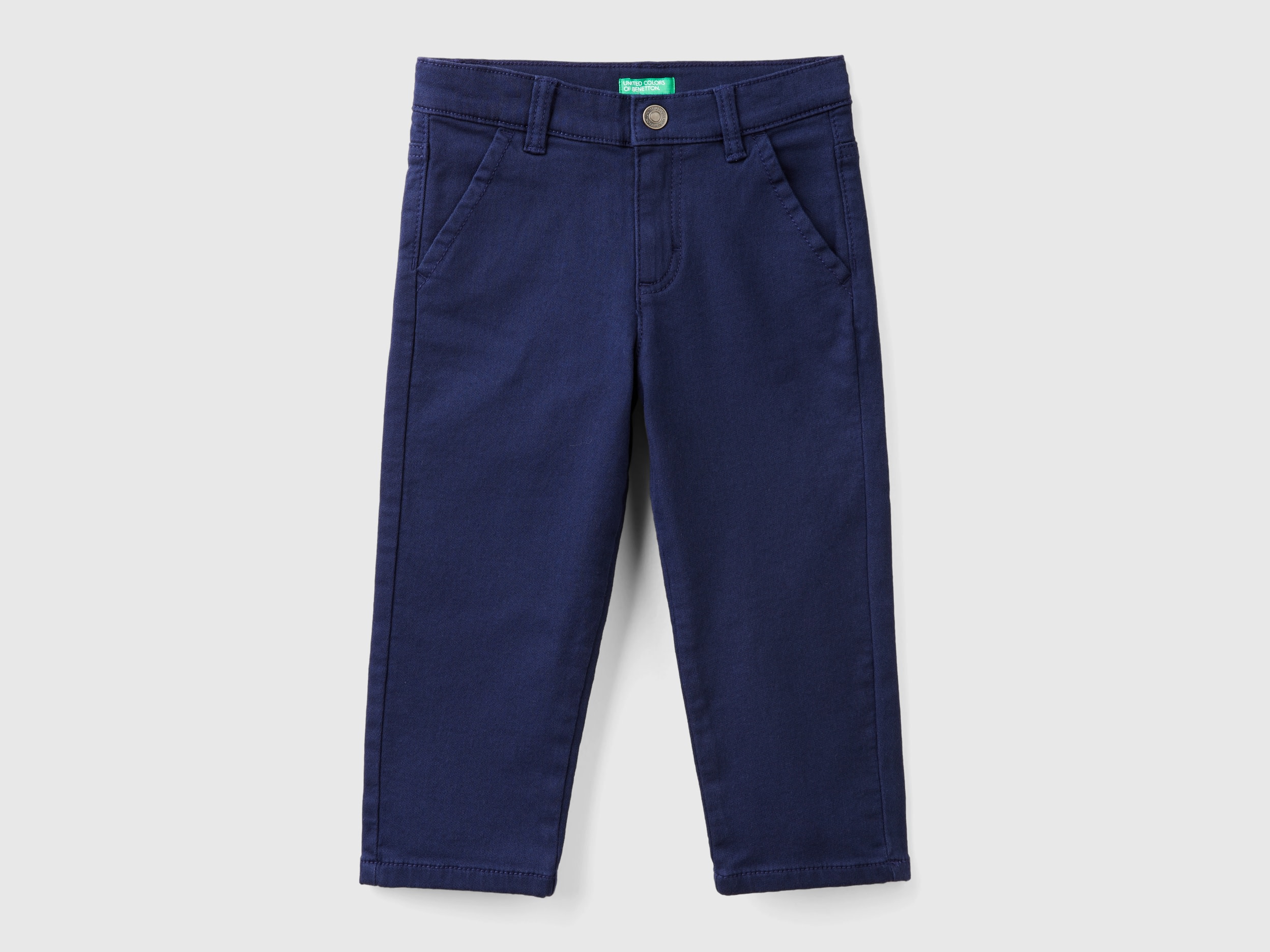 Benetton, Pantaloni In Cotone Stretch, Blu Scuro, Bambini