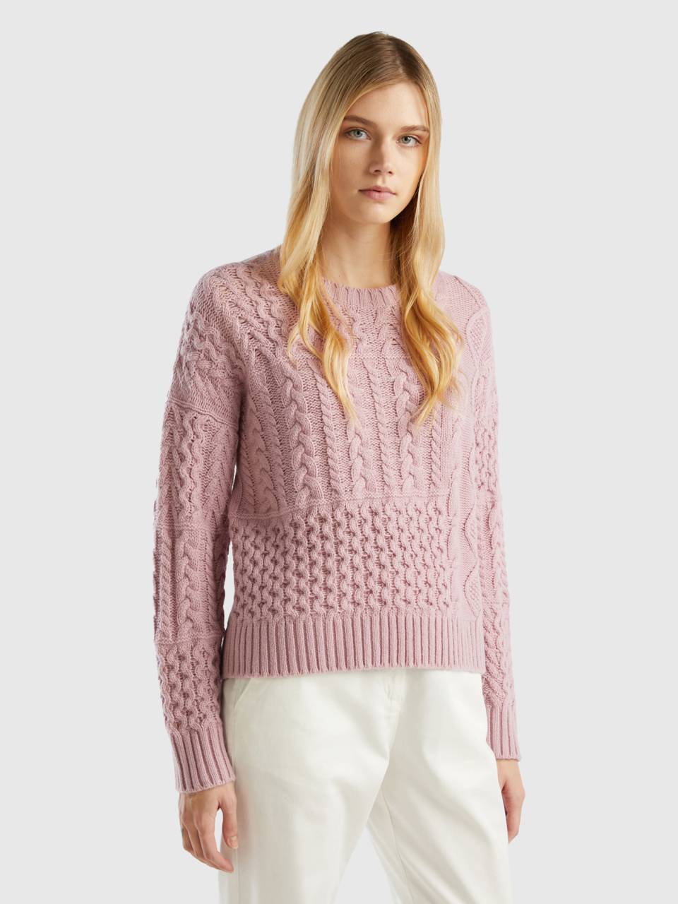 Knit patchwork sweater - Soft Pink