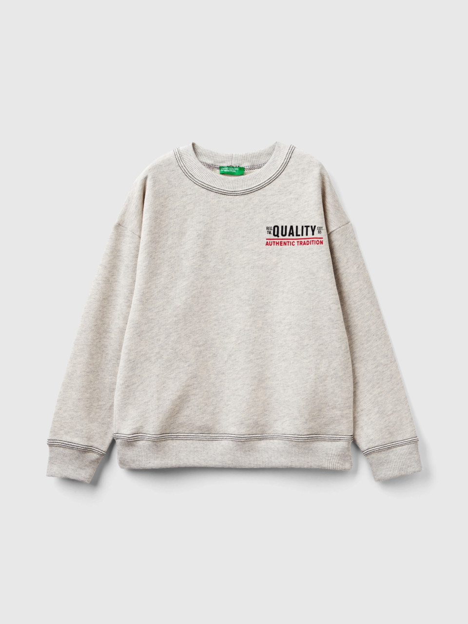 Benetton, Over Fit Sweater Mit Prints, Hellgrau, male