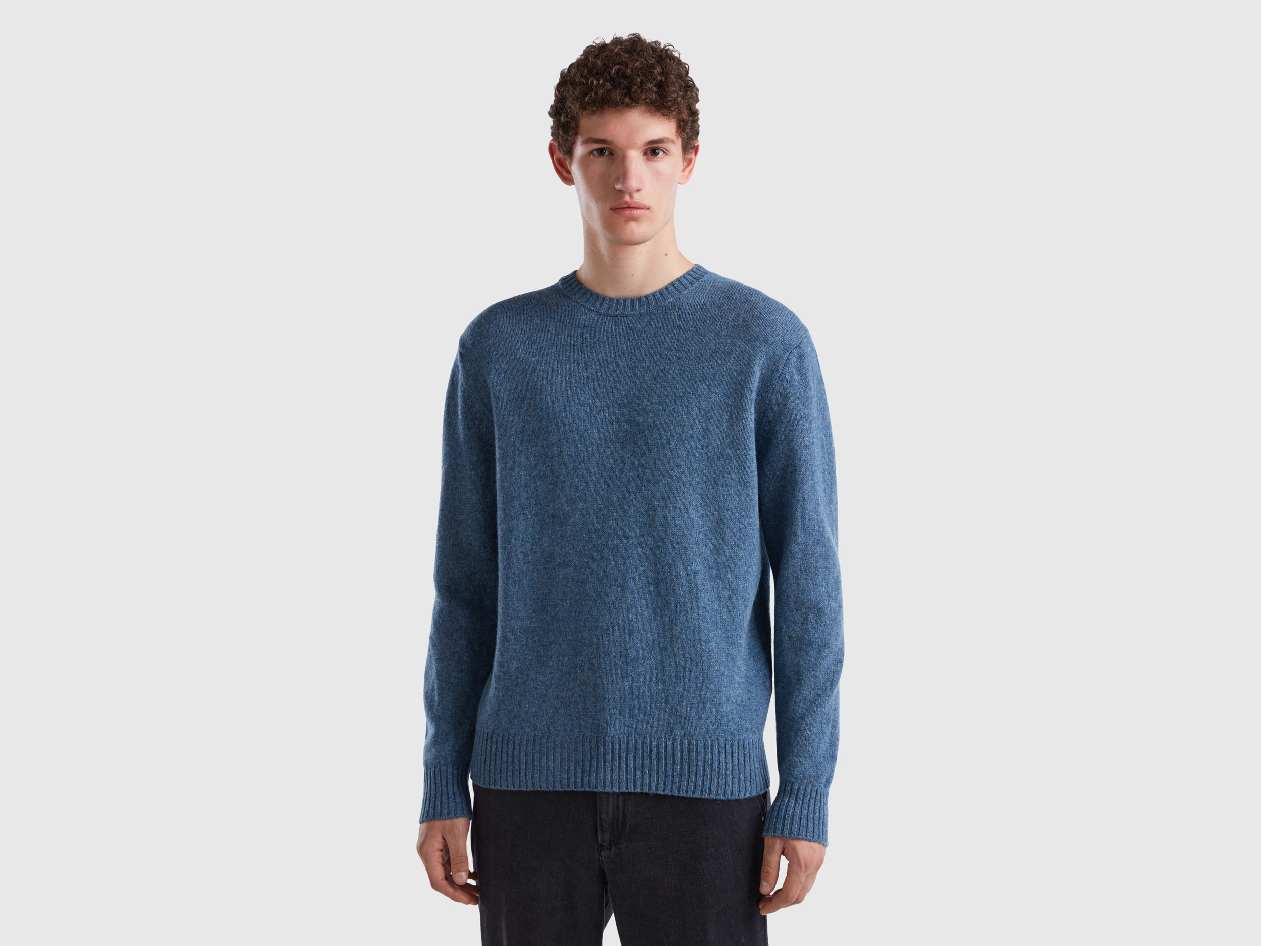 Benetton, Sweater In Shetland Wool, size M, Air Force Blue, Men