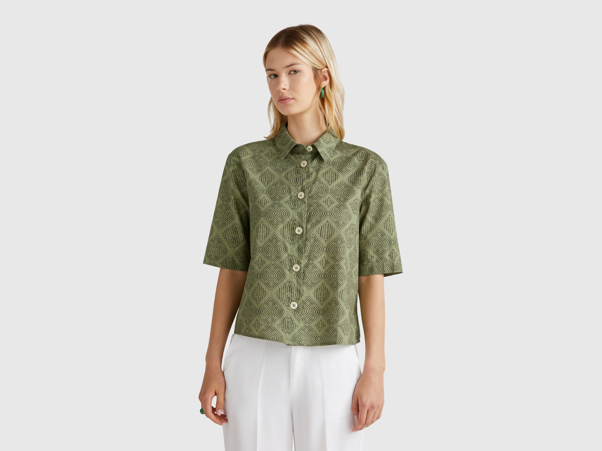  Benetton, Τοπ Κροπντ, size L, Χακι, Γυναικεία 2025