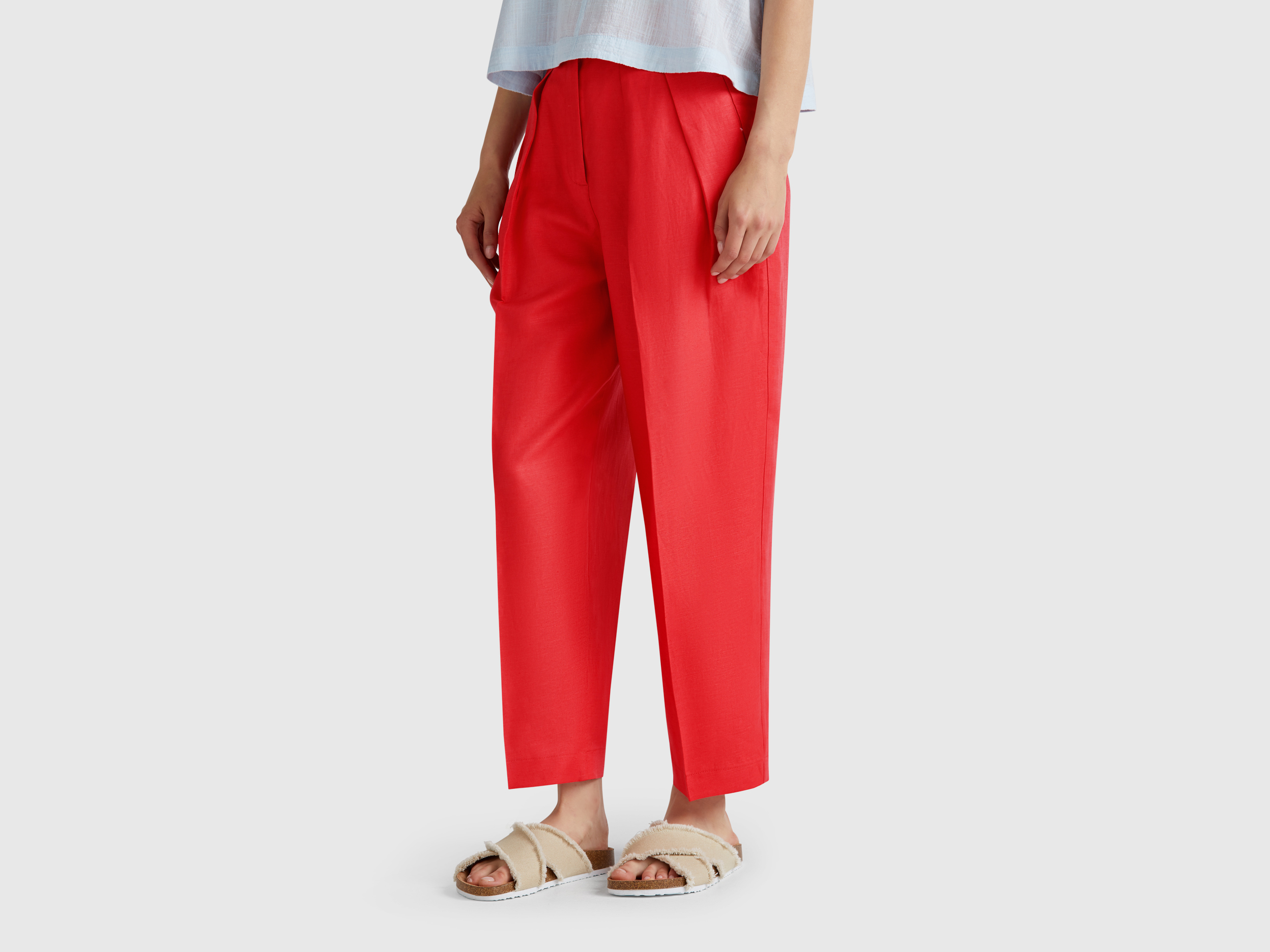  Benetton, Παντελόνι Φαρδύ Από Ανάμεικτο Λινό, size , Κεραμιδι, Γυναικεία 2025