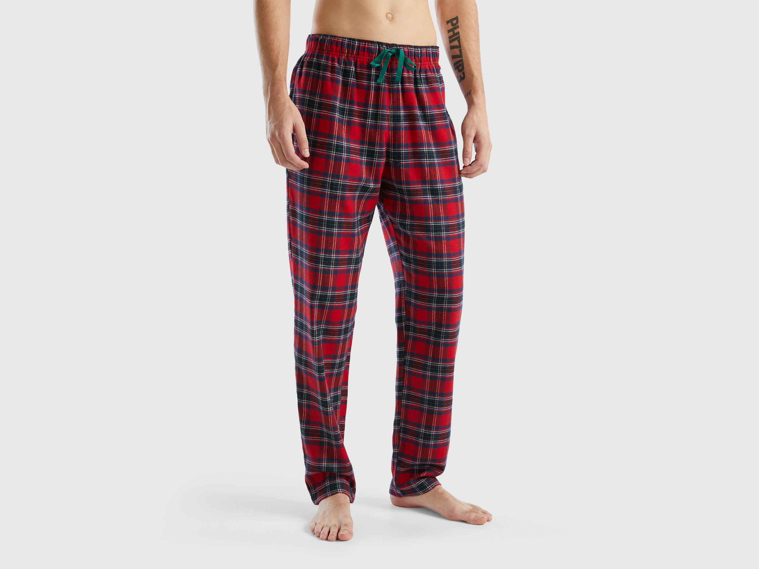Benetton, Red And Blue Tartan Trousers, size L, Red, Men
