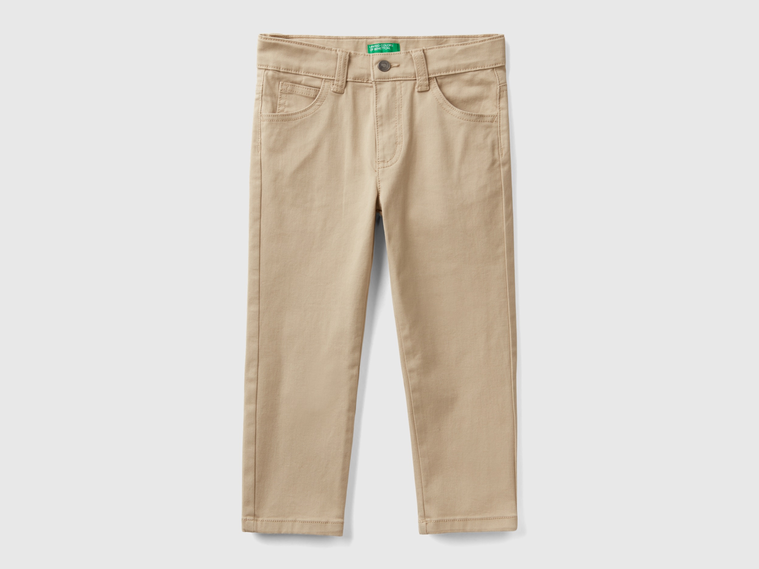 Benetton, Pantaloni Stretch Cinque Tasche, Beige, Bambini