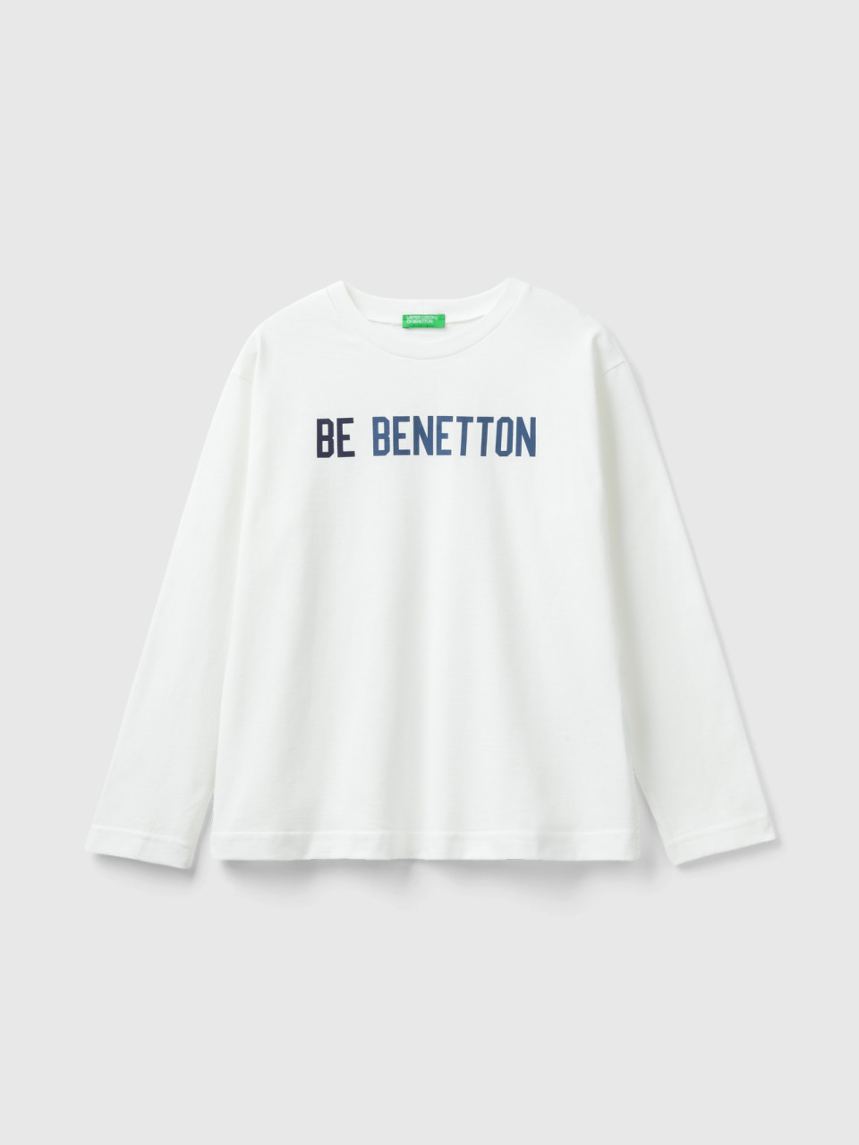 Benetton, Warmes Shirt Mit Logo-print, Weiss, male