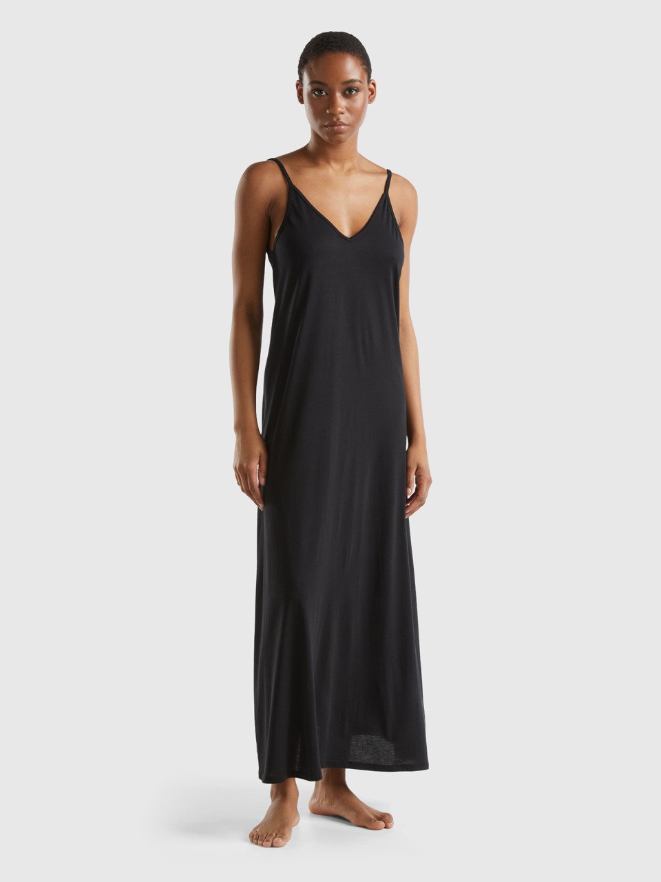 Benetton, Fließendes Kleid Mit V-ausschnitt, Schwarz, female