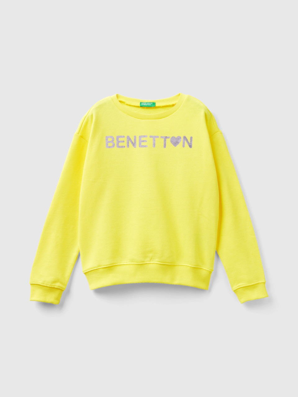 Benetton, Felpa 100% Cotone Con Logo, Giallo, Bambini