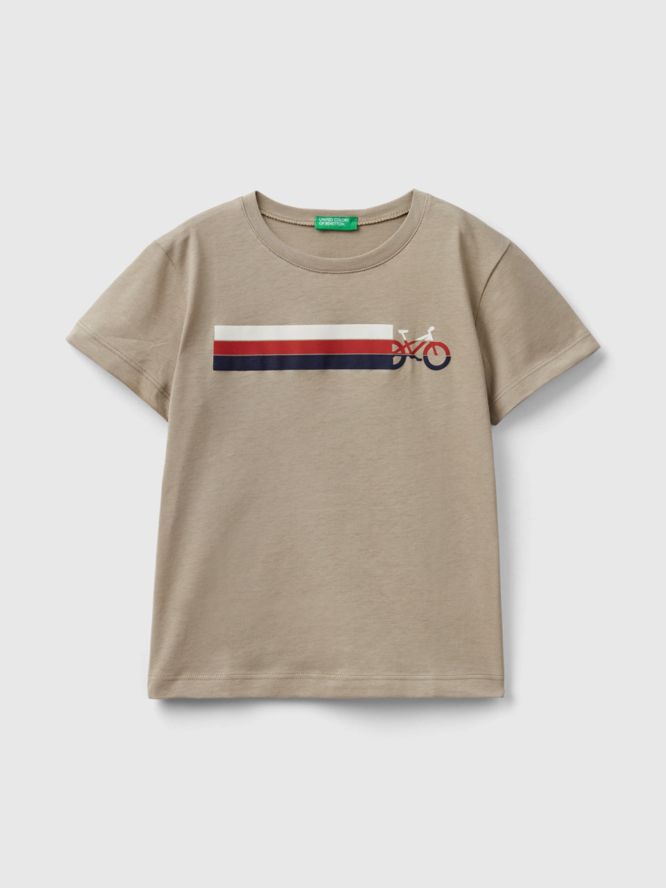 Benetton, T-shirt In Cotone Bio Con Stampa, Verde Chiaro, Bambini