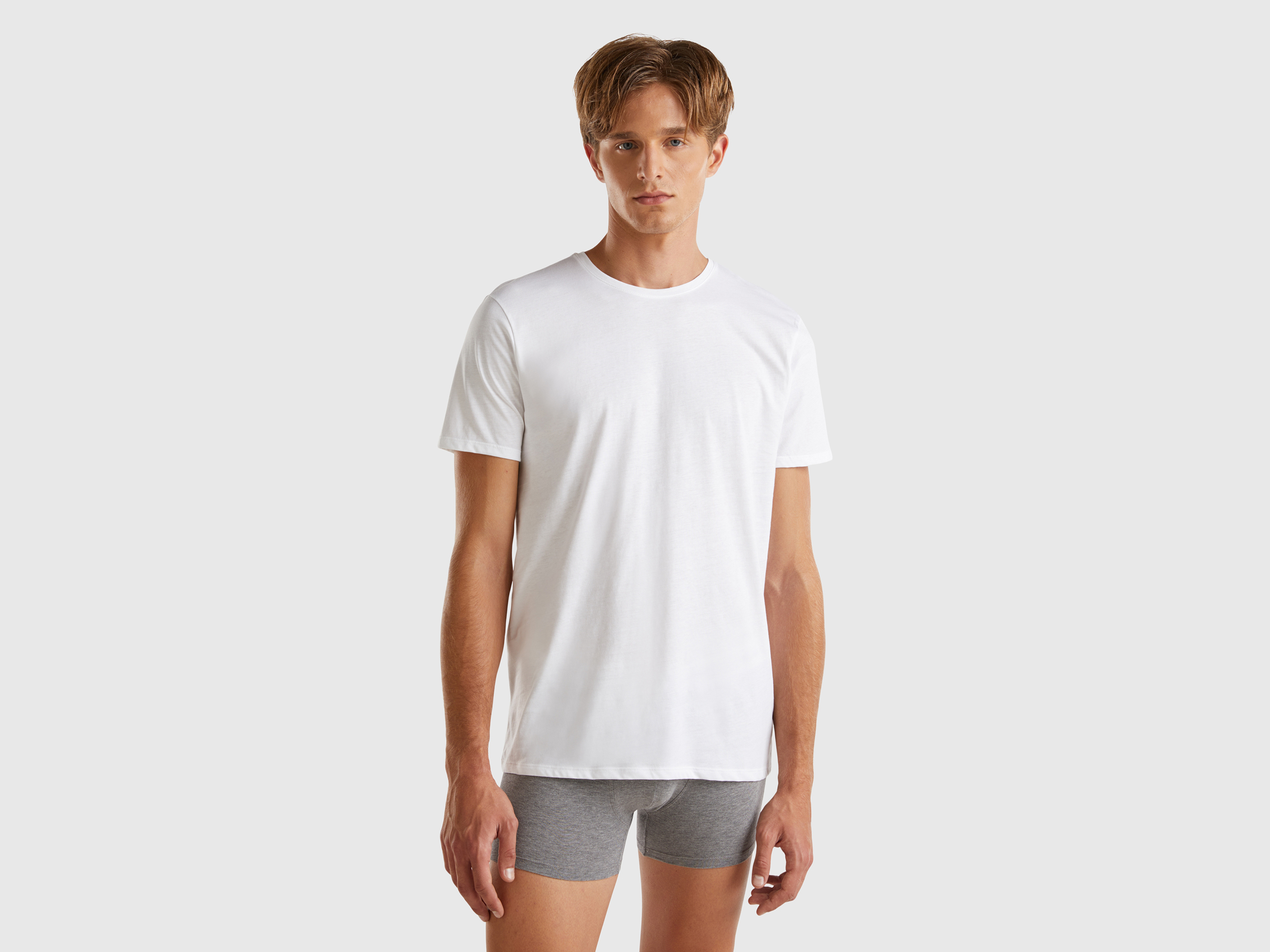 United Colors of Benetton Benetton, T-shirt Από Βαμβακερό Μακριά Ίνα, size XXL, Λευκο, Ανδρικά