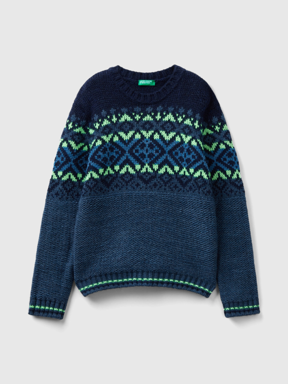 Benetton, Jacquard Sweater With Neon Details, Multi-color, Kids